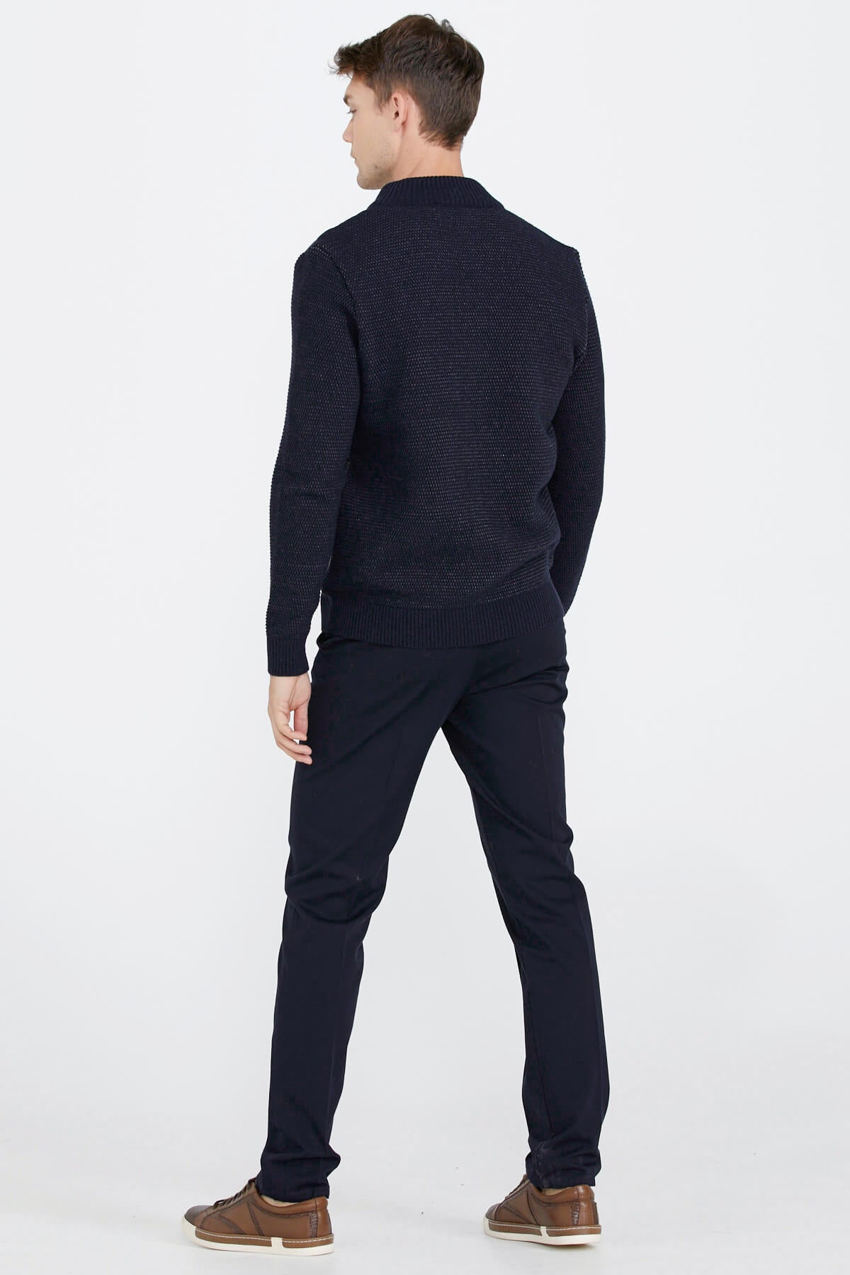 Kapitone Fermuarlı Erkek Triko Ceket - Koyu Lacivert (4) Sementa