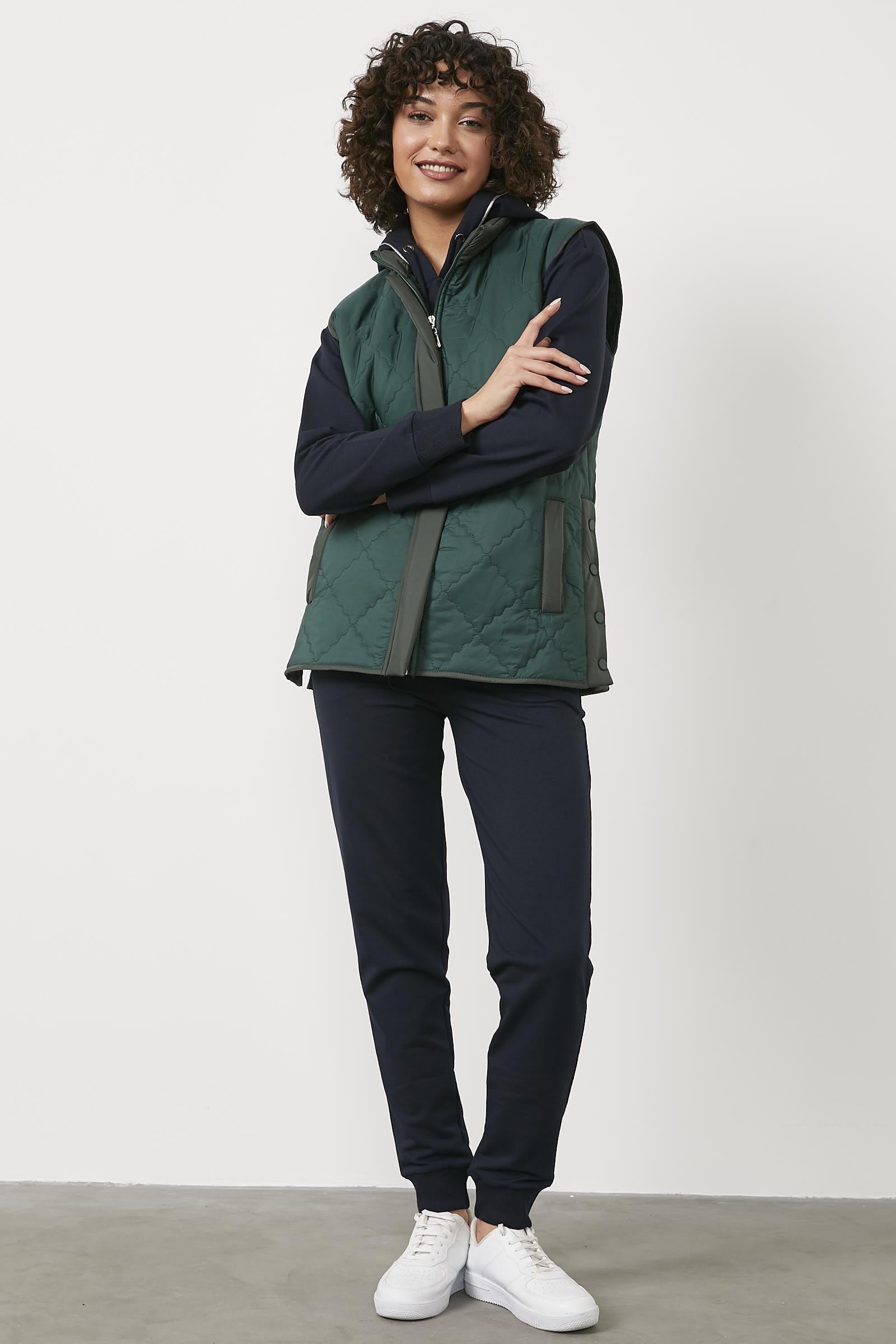 Kapitone İçi Peluş Yelek - Yeşil (2) Sementa