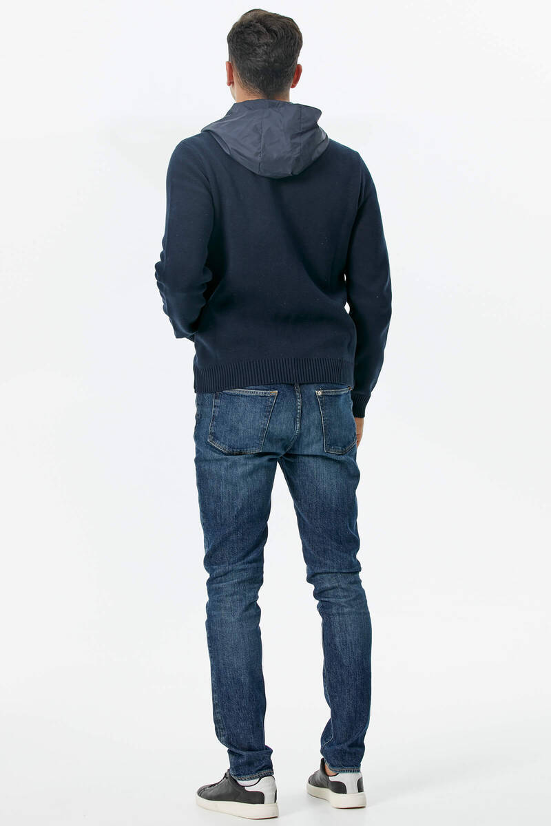 Kapitone Kapüşonlu Cepli Triko Ceket - Lacivert (5) Sementa