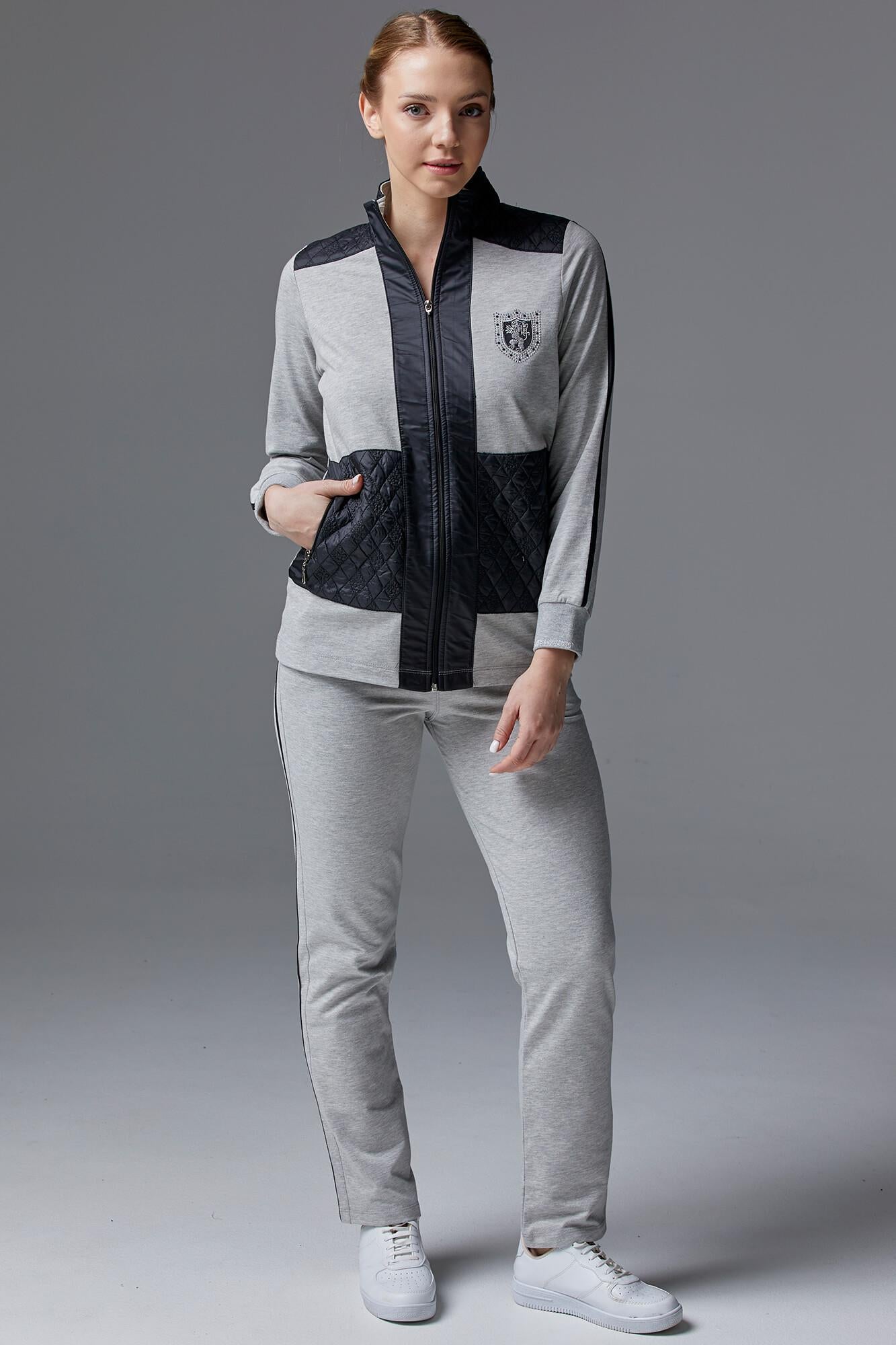 Kapitone Kombinli Dik Yaka Eşofman Takım - Gri (2) Sementa