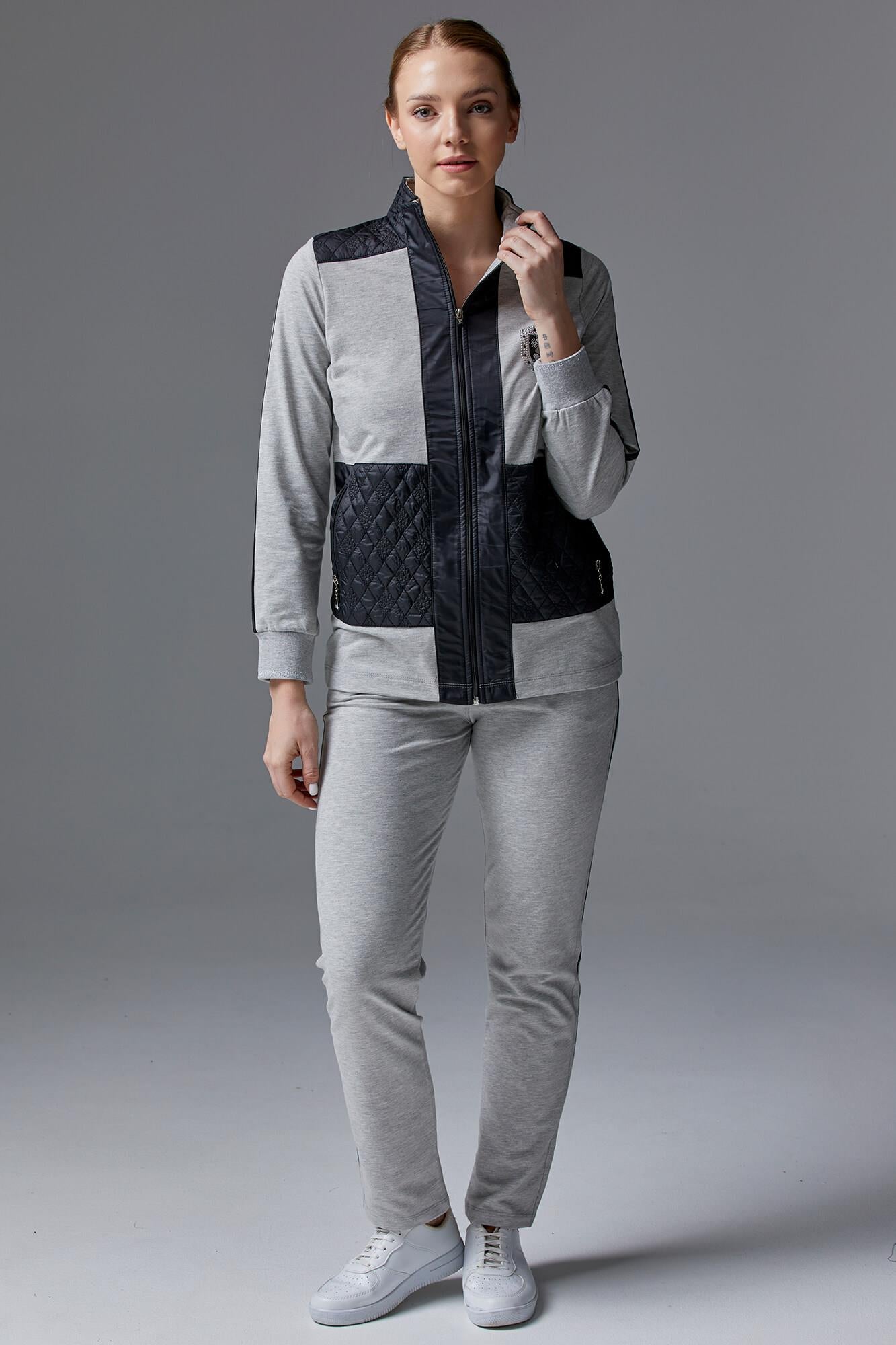 Kapitone Kombinli Dik Yaka Eşofman Takım - Gri (4) Sementa