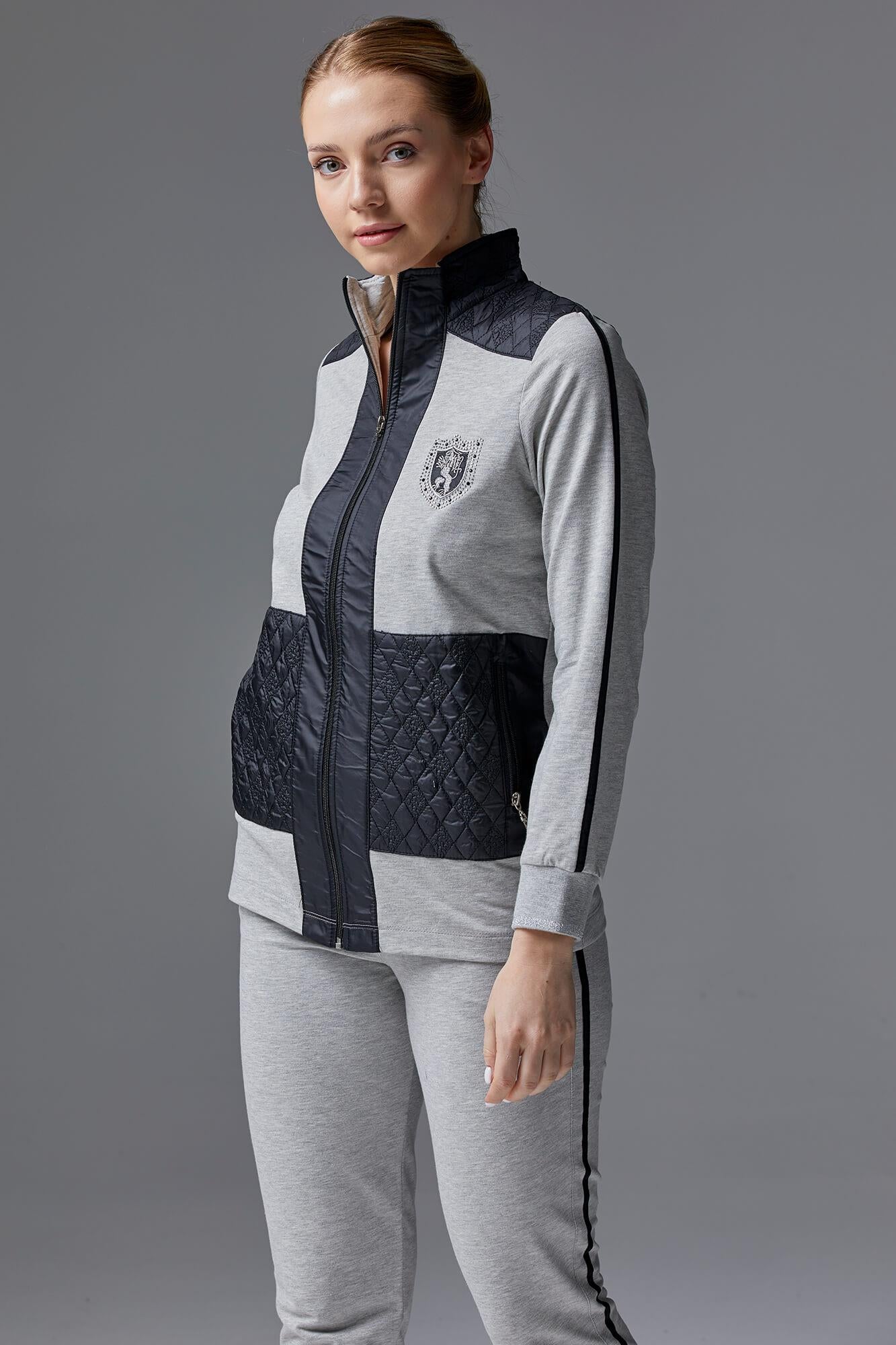 Kapitone Kombinli Dik Yaka Eşofman Takım - Gri (5) Sementa