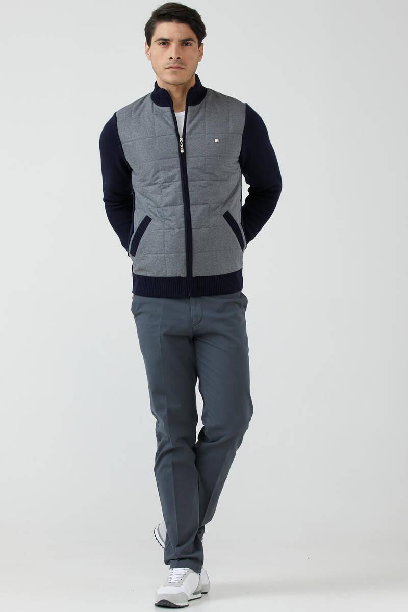 Kapitone Kombinli Fermuarlı Triko Mont - Gri - Lacivert (1) Sementa