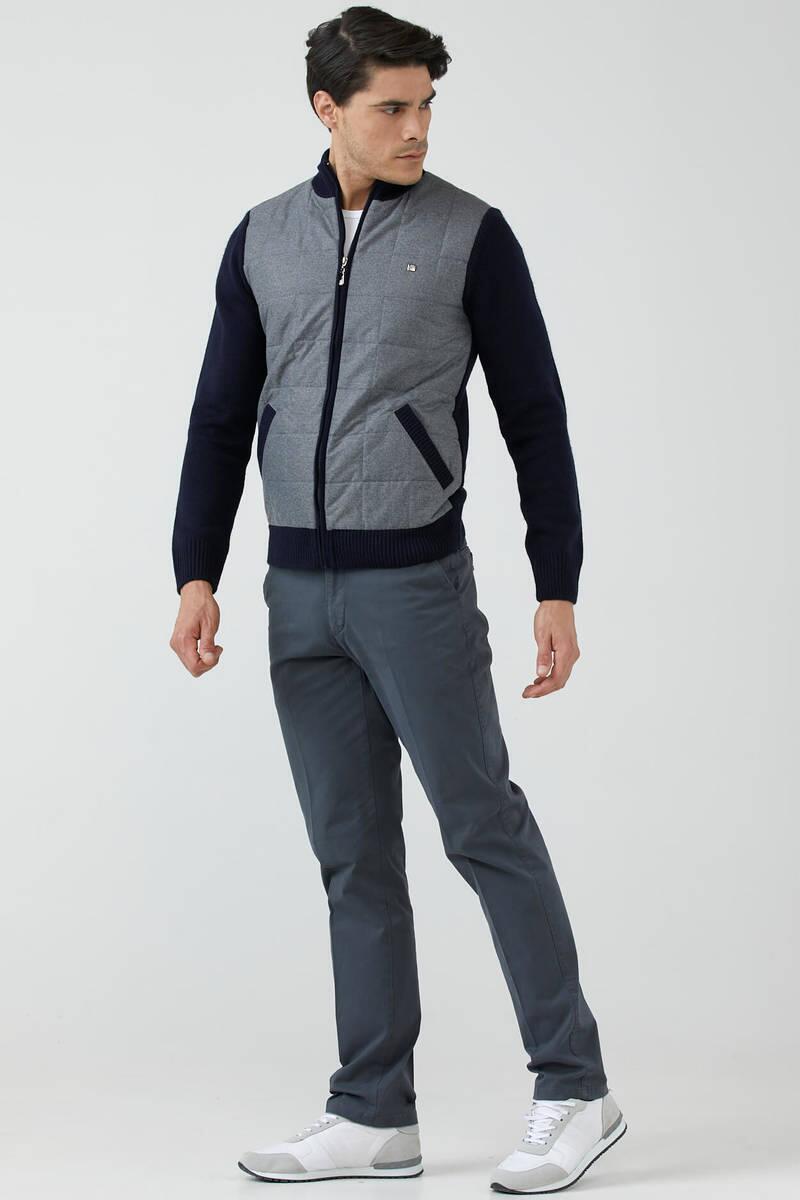 Kapitone Kombinli Fermuarlı Triko Mont - Gri - Lacivert (2) Sementa