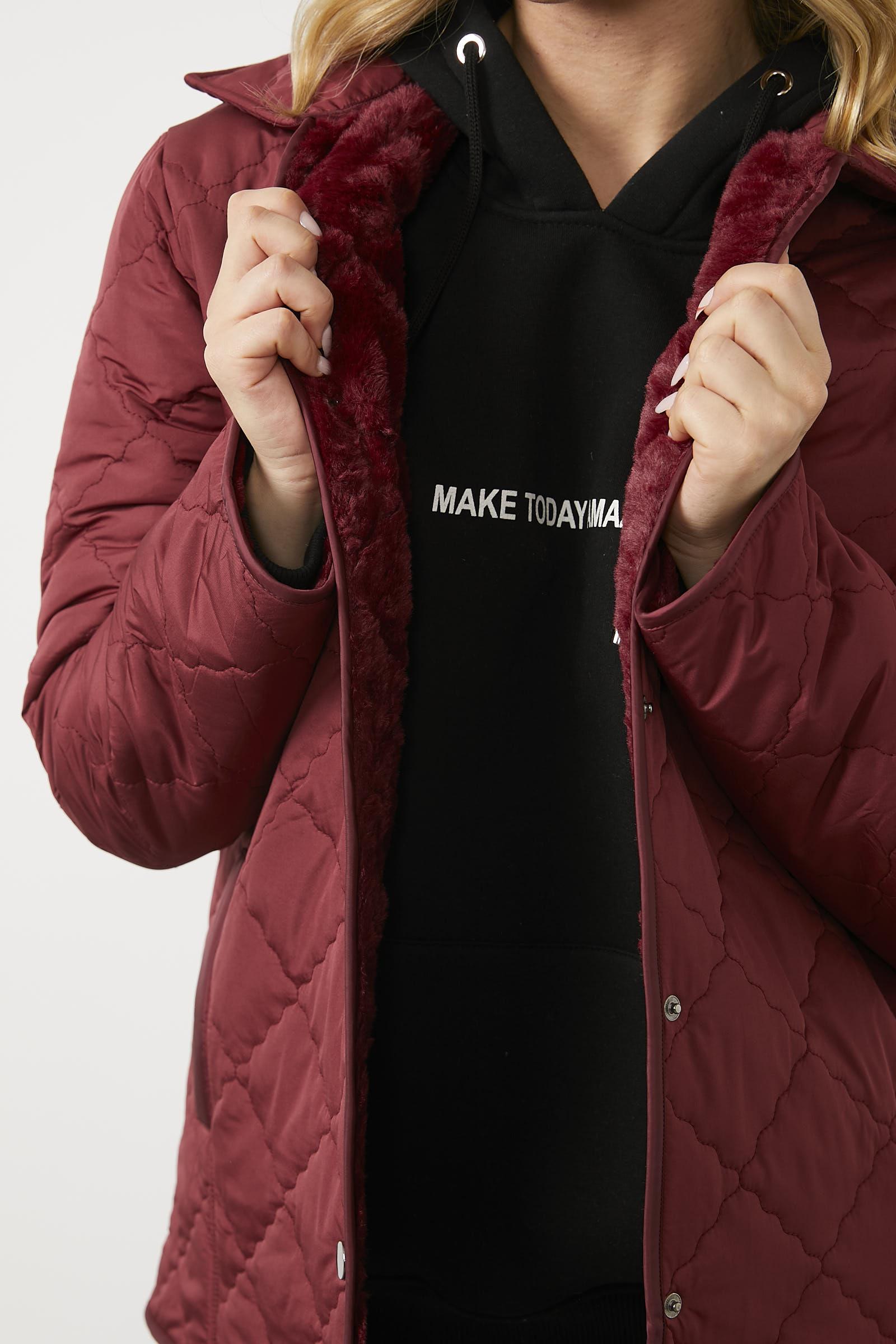 Kapitone Rahat Kalıp İçi Peluş Mont - Bordo (5) Sementa