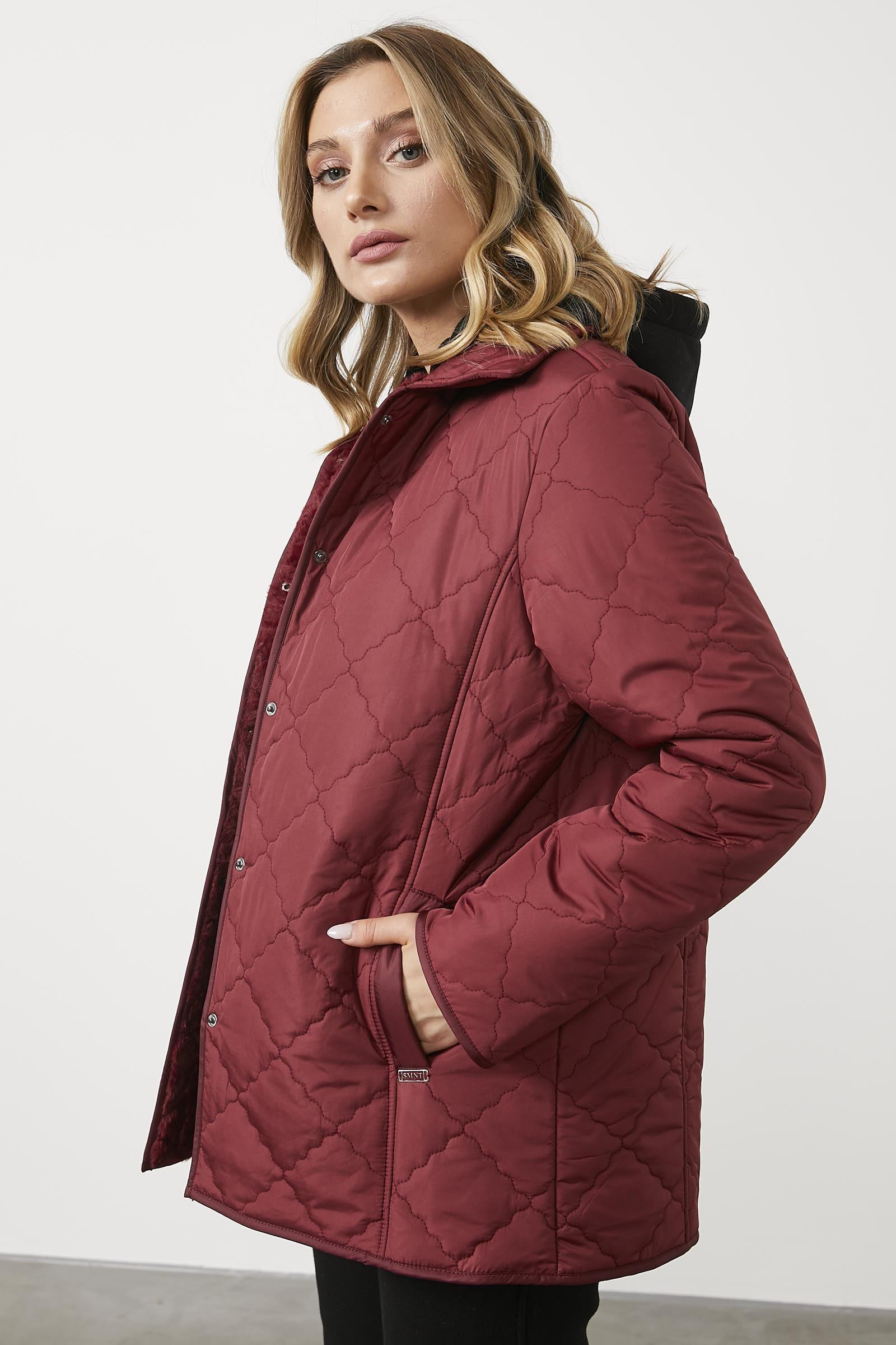 Kapitone Rahat Kalıp İçi Peluş Mont - Bordo (6) Sementa