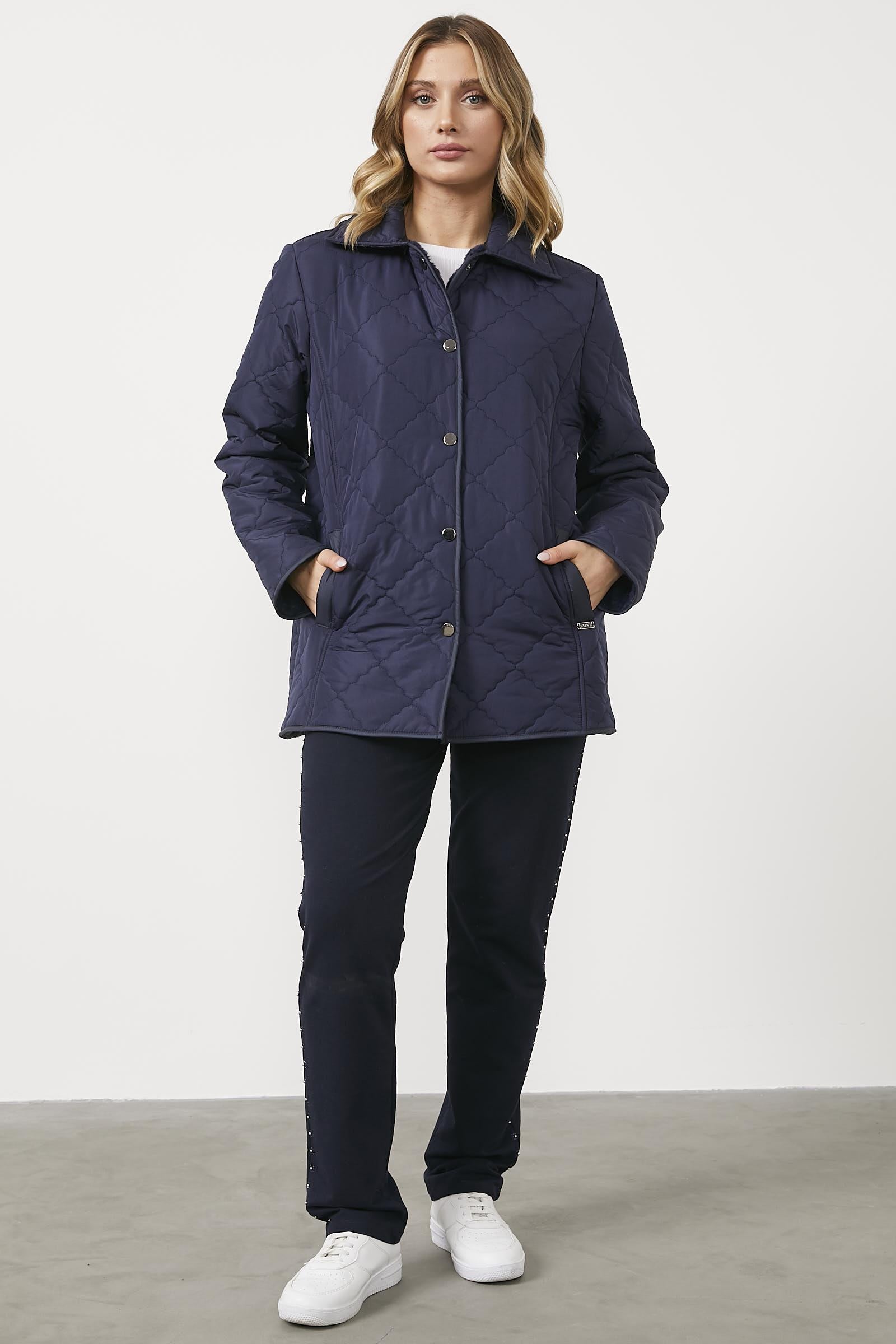 Kapitone Rahat Kalıp İçi Peluş Mont - Lacivert (4) Sementa