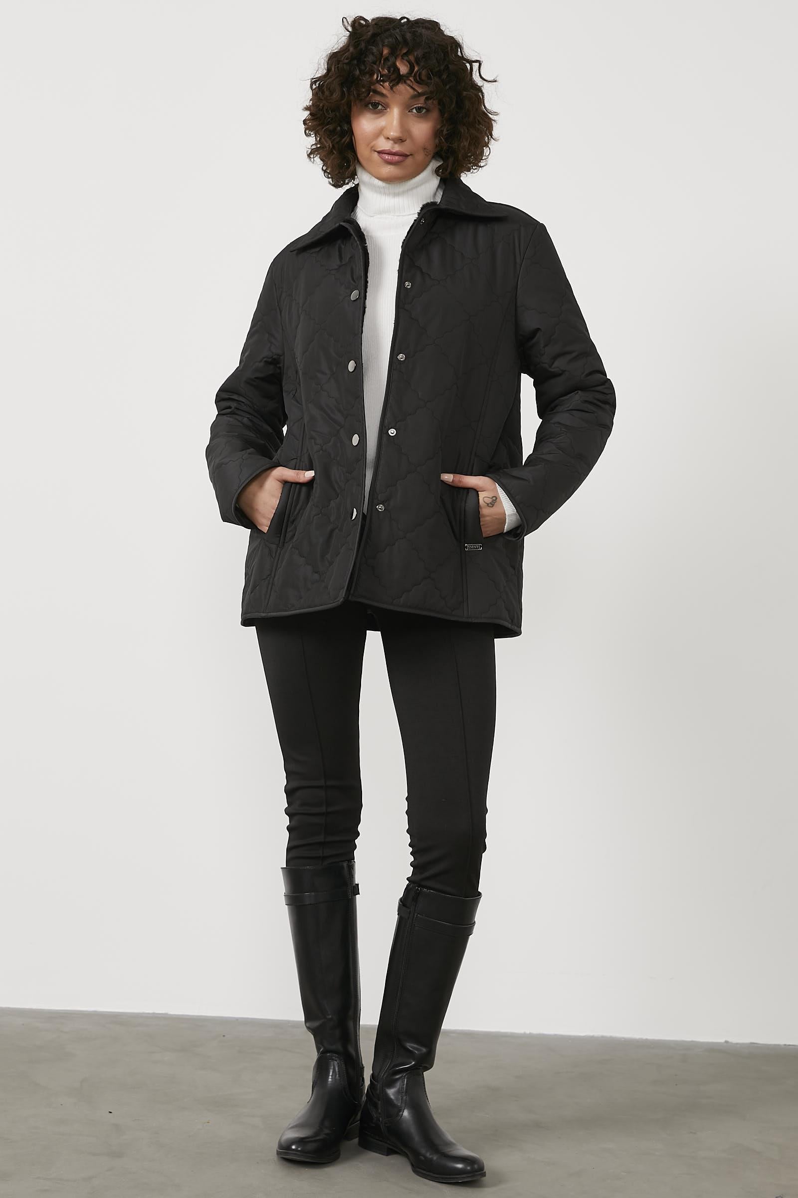 Kapitone Rahat Kalıp İçi Peluş Mont - Siyah (1) Sementa