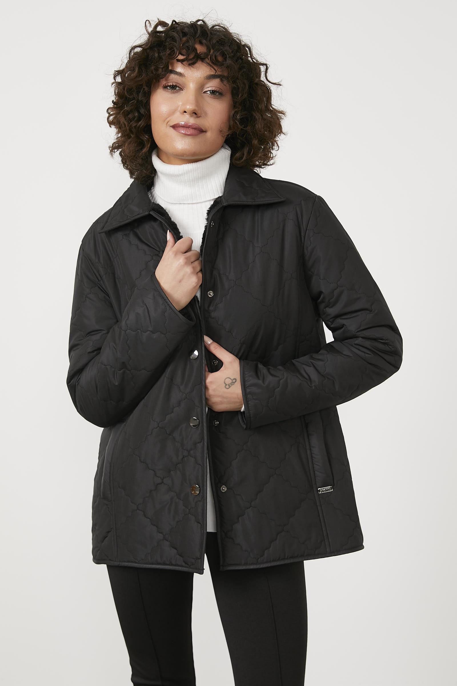 Kapitone Rahat Kalıp İçi Peluş Mont - Siyah (3) Sementa