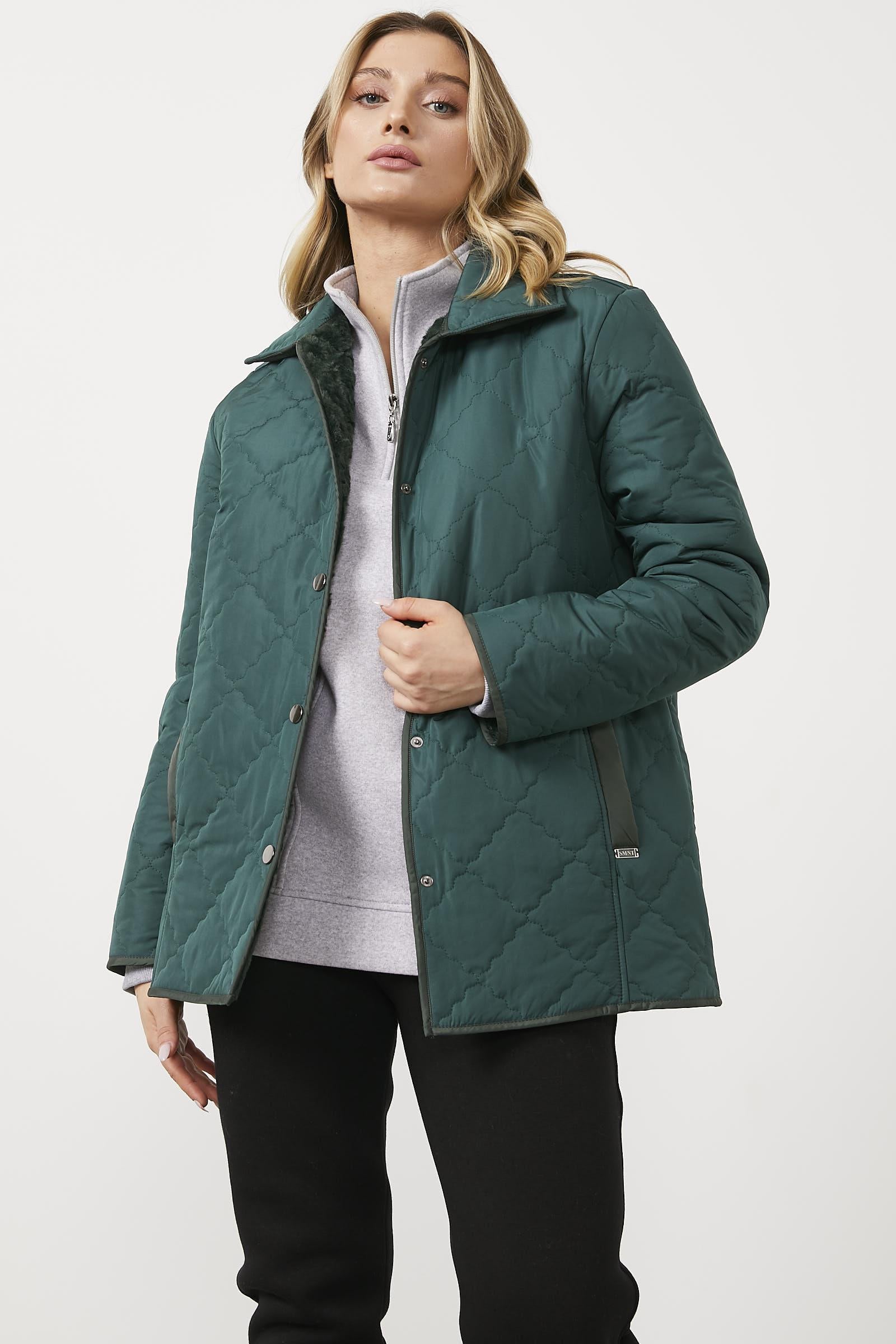 Kapitone Rahat Kalıp İçi Peluş Mont - Yeşil (1) Sementa