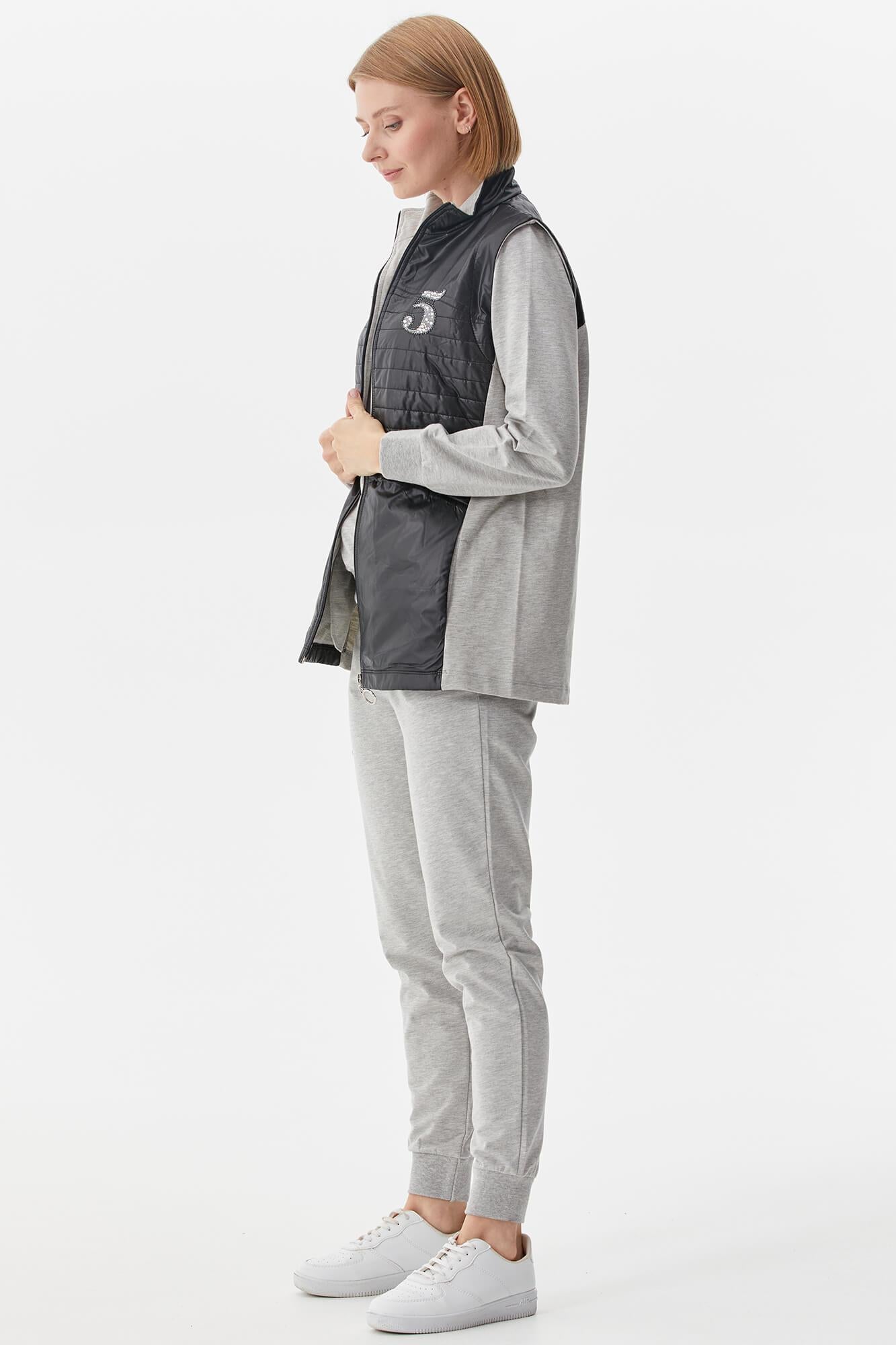 Kapitone Yelekli Üçlü Eşofman Takım - Gri (4) Sementa