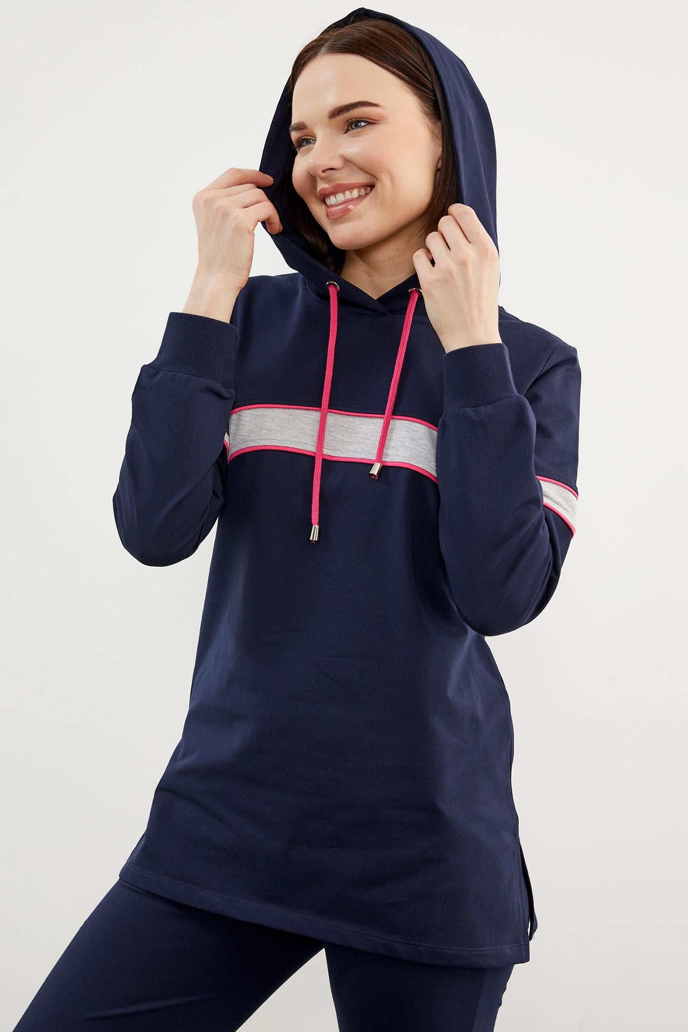 Kapüşonlu Çizgi Bloklu Eşofman Takım - Lacivert (3) Sementa