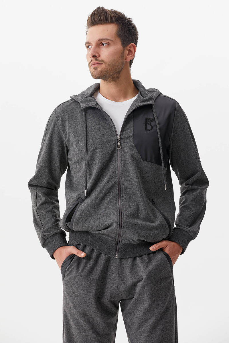 Kapüşonlu Düz Paça Eşofman Takım - Antrasit (2) Sementa