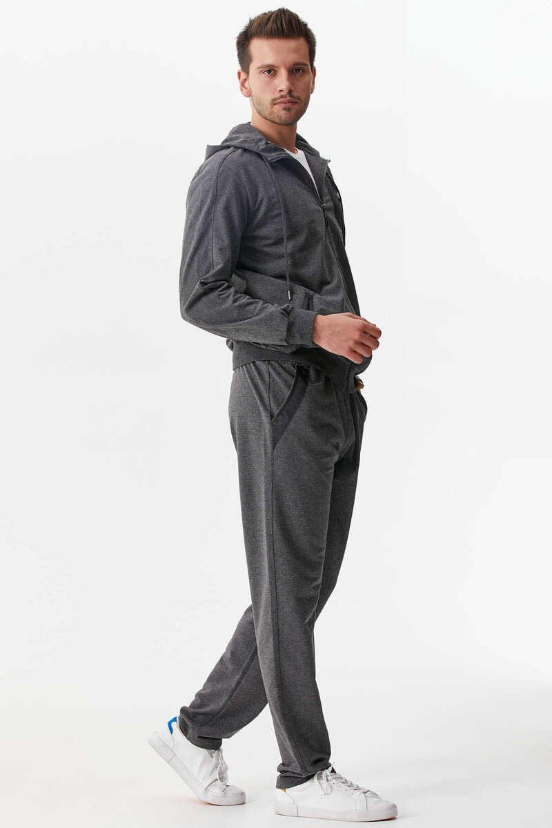 Kapüşonlu Düz Paça Eşofman Takım - Antrasit (3) Sementa