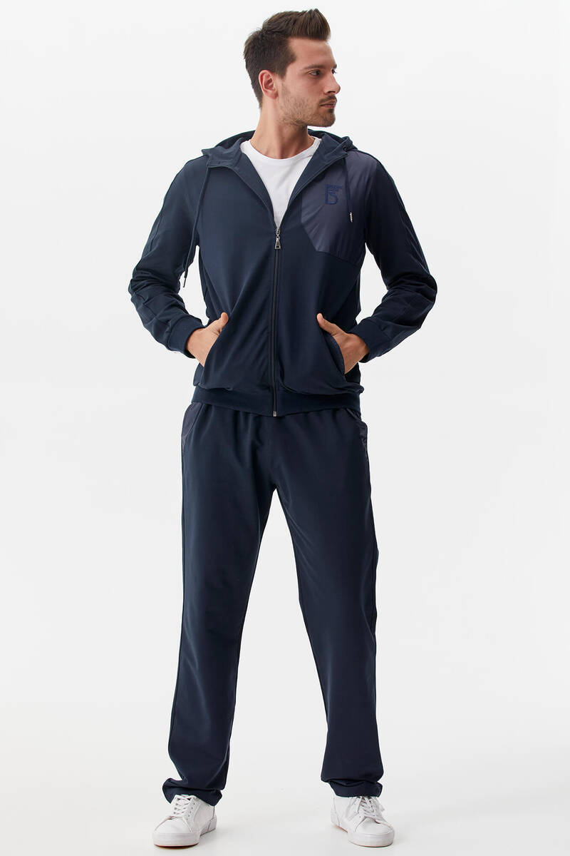 Kapüşonlu Düz Paça Eşofman Takım - Lacivert (3) Sementa