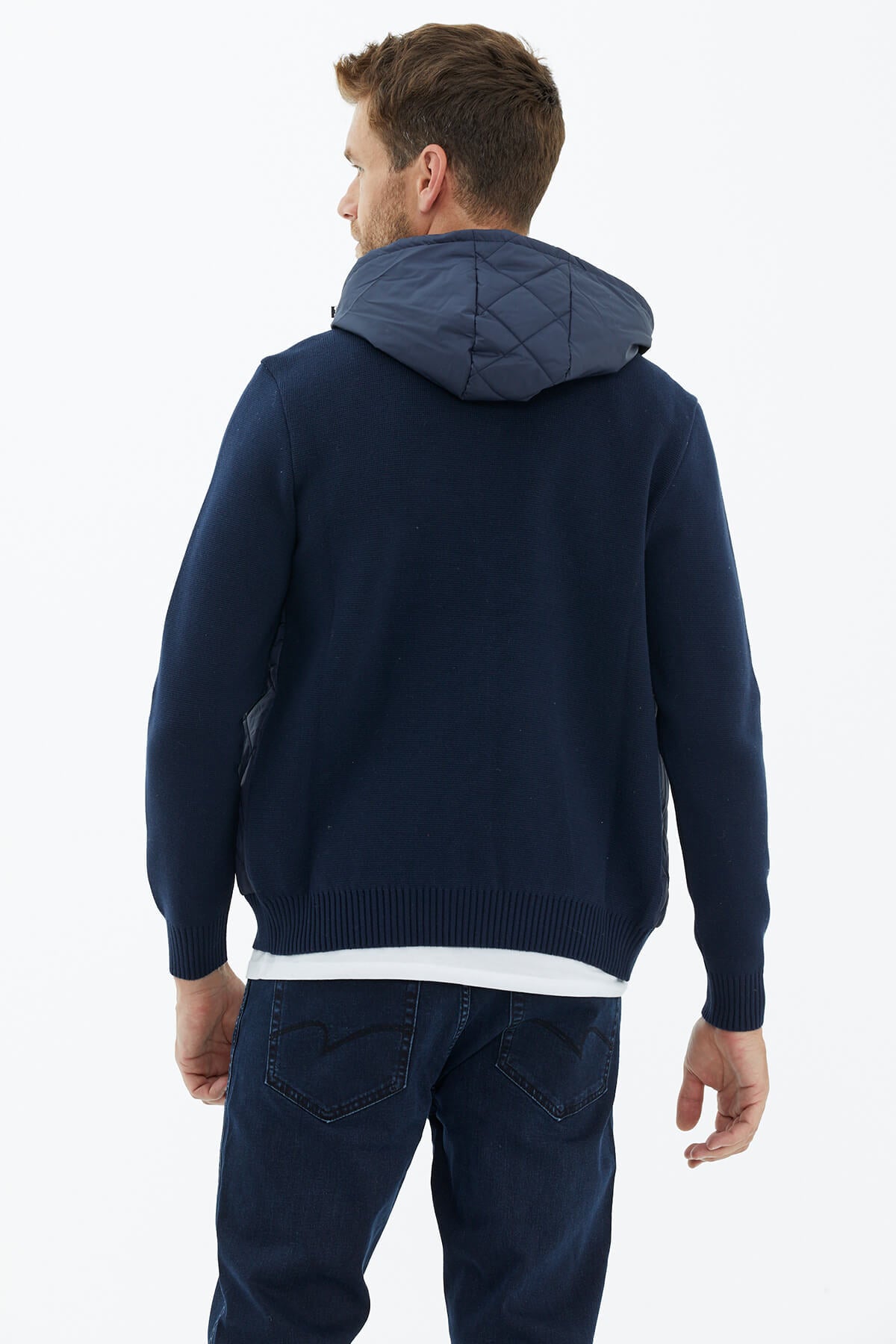 Kapüşonlu Fermuarlı Kapitone Triko Mont - Lacivert (4) Sementa