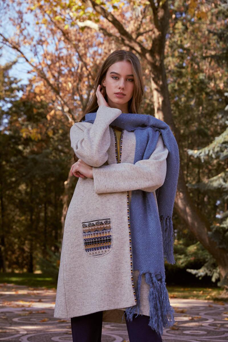 Kadın Kapüşonlu Fermuarlı Triko Ceket - Bej (2) Sementa