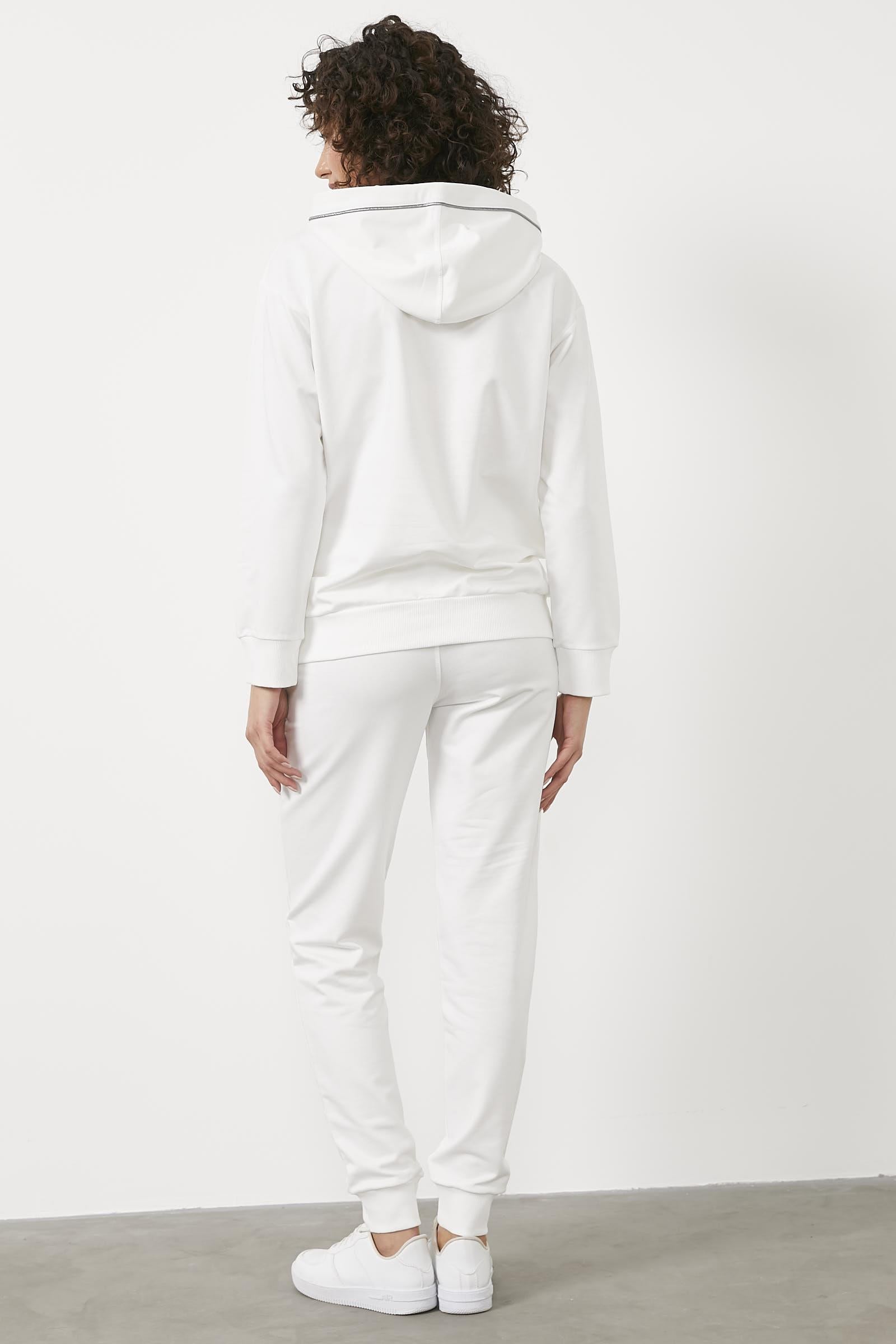 Kapüşonlu Kanguru Cepli Eşofman Takım - Ekru (4) Sementa