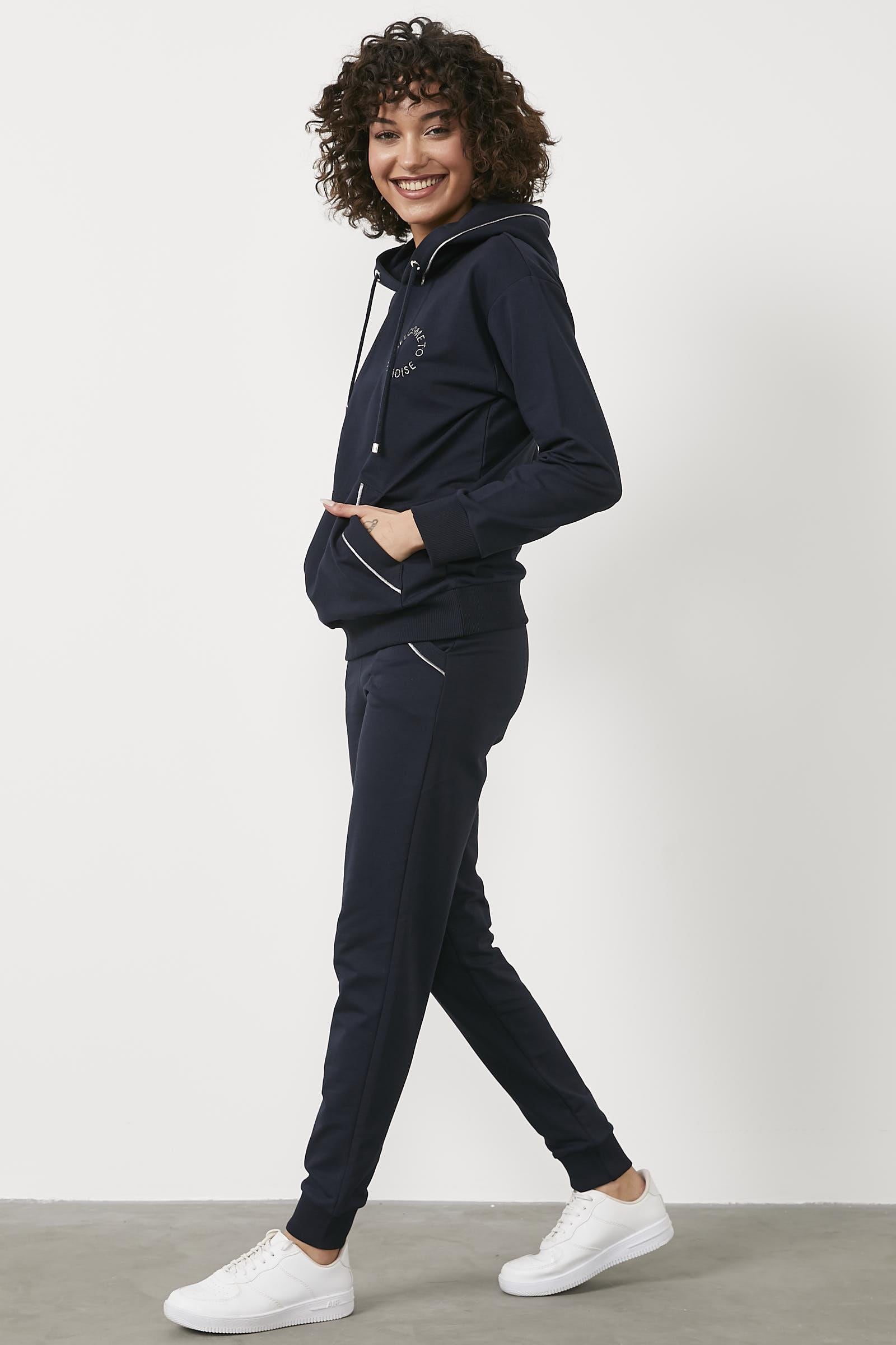 Kapüşonlu Kanguru Cepli Eşofman Takım - Lacivert (2) Sementa