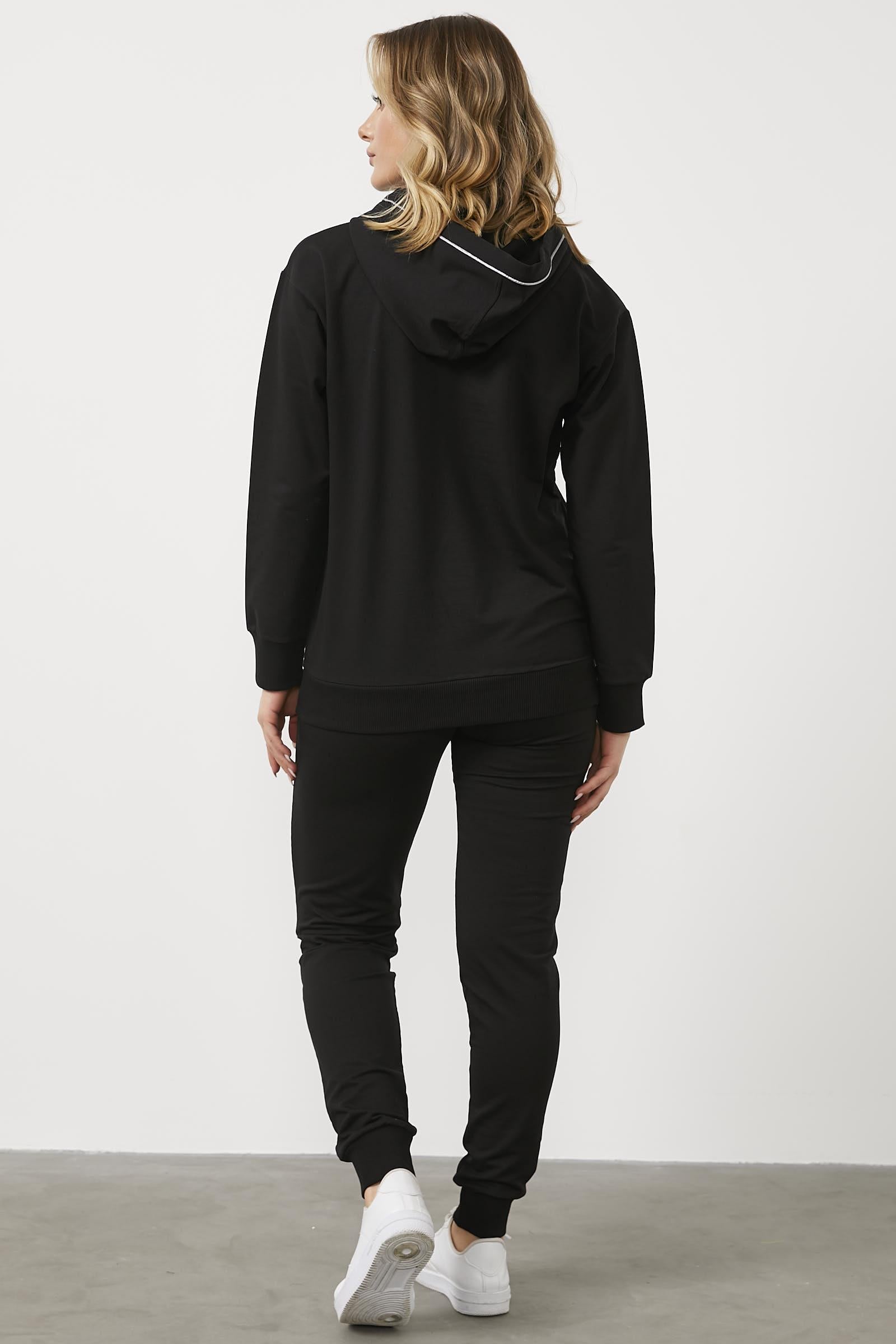 Kapüşonlu Kanguru Cepli Eşofman Takım - Siyah (5) Sementa