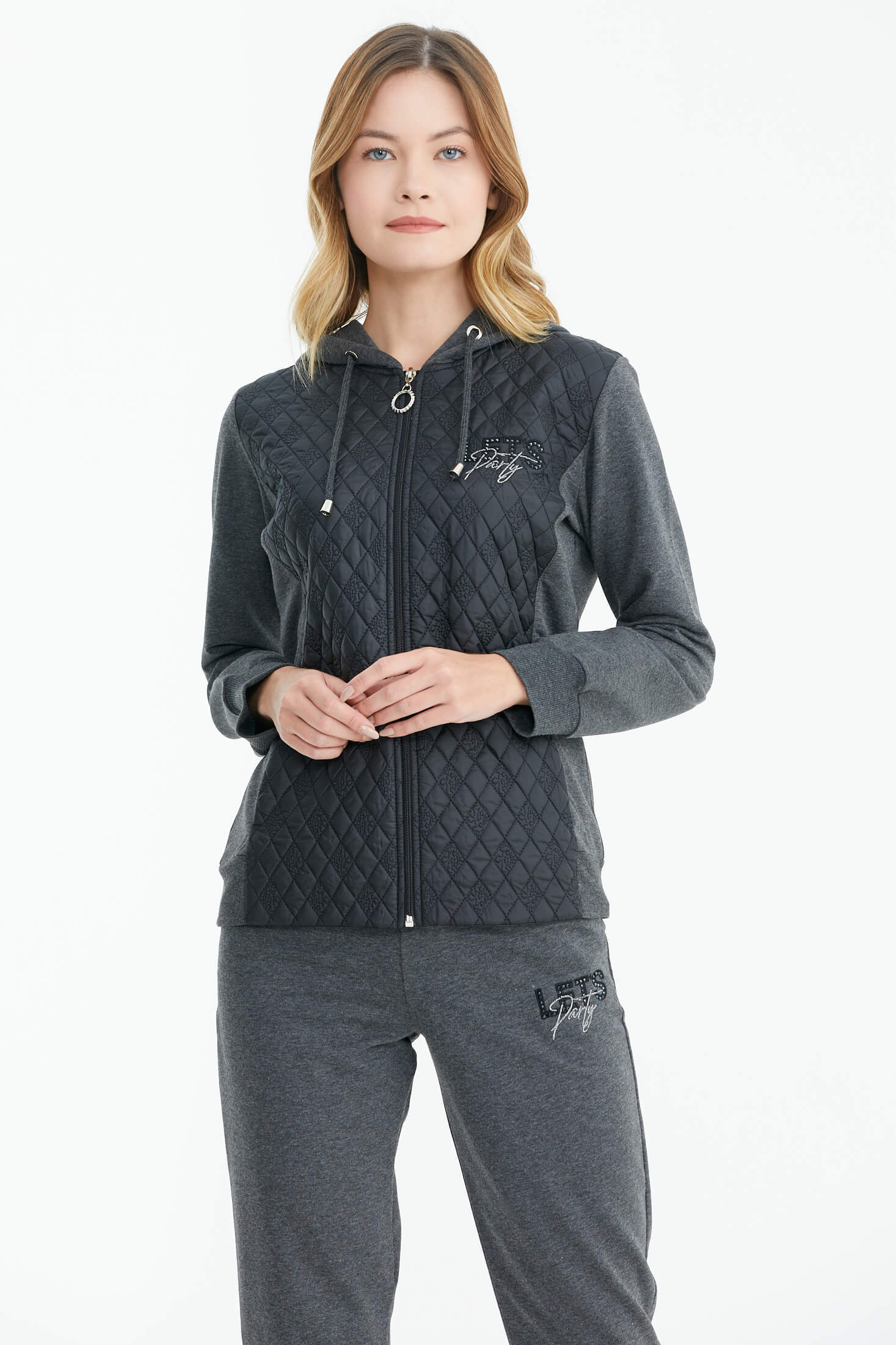 Kapüşonlu Kapitone Detaylı Eşofman Takım - Antrasit (1) Sementa