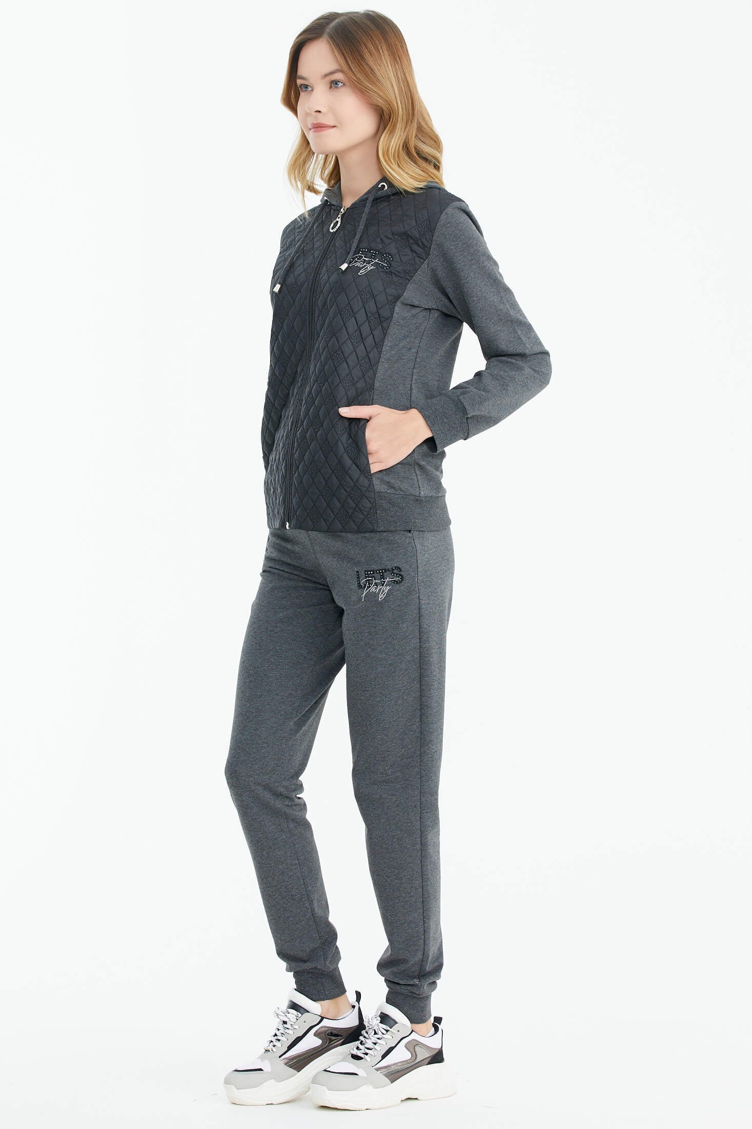 Kapüşonlu Kapitone Detaylı Eşofman Takım - Antrasit (2) Sementa