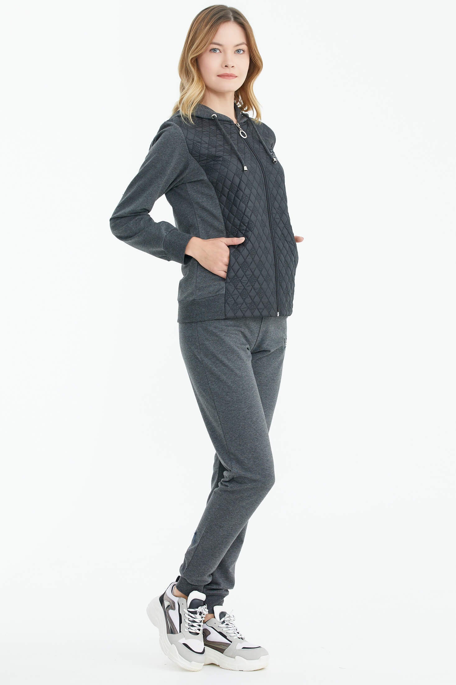 Kapüşonlu Kapitone Detaylı Eşofman Takım - Antrasit (3) Sementa