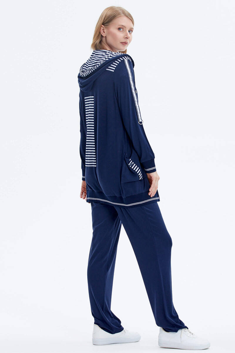 Kapüşonlu Kelebek Nakışlı Üçlü Takım - Lacivert (4) Sementa