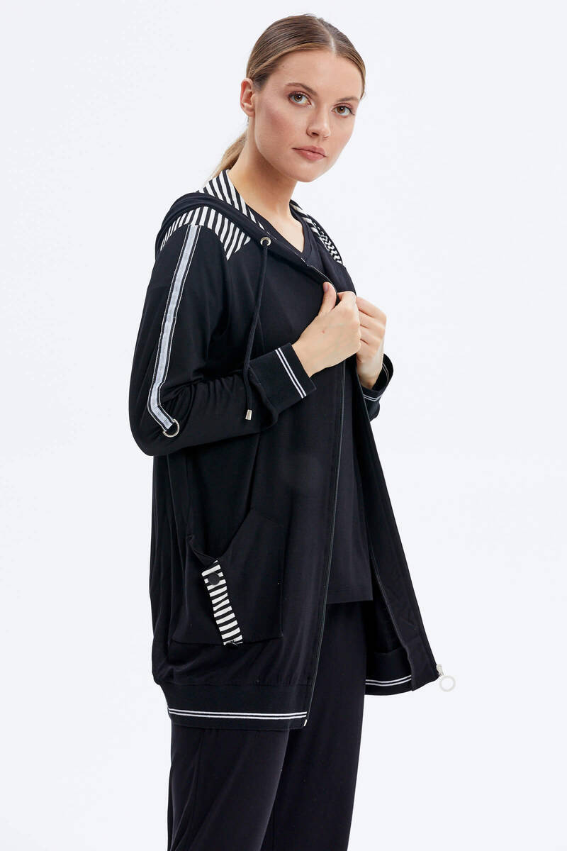 Kapüşonlu Kelebek Nakışlı Üçlü Takım - Siyah (4) Sementa