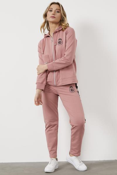 Kapüşonlu Metal Fermuar Detaylı Eşofman Takım - Gül Kurusu (2) Sementa