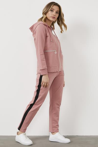 Kapüşonlu Metal Fermuar Detaylı Eşofman Takım - Gül Kurusu (3) Sementa