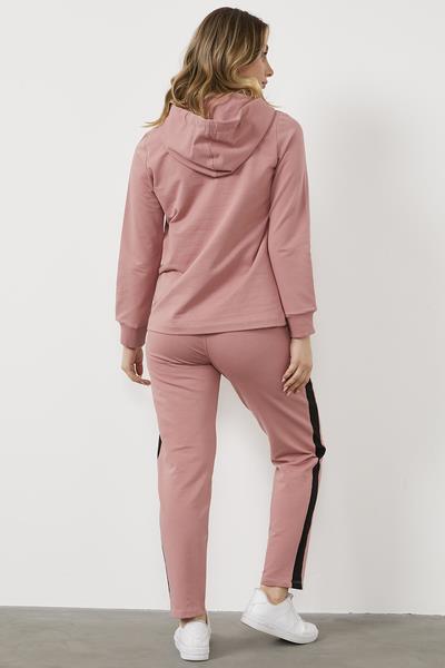 Kapüşonlu Metal Fermuar Detaylı Eşofman Takım - Gül Kurusu (4) Sementa