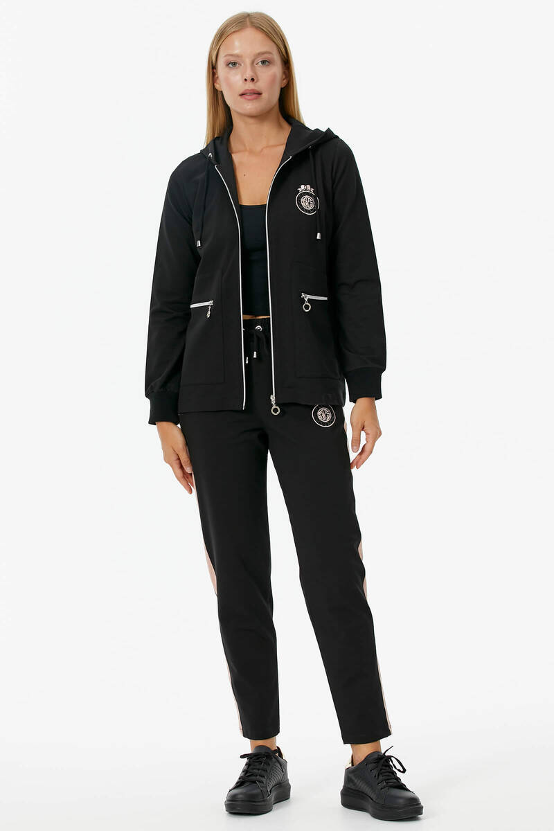Kapüşonlu Metal Fermuar Detaylı Eşofman Takım - Siyah (3) Sementa
