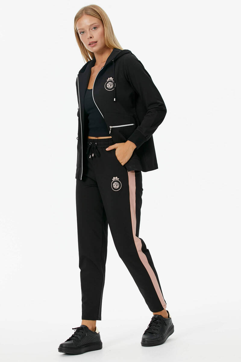 Kapüşonlu Metal Fermuar Detaylı Eşofman Takım - Siyah (4) Sementa