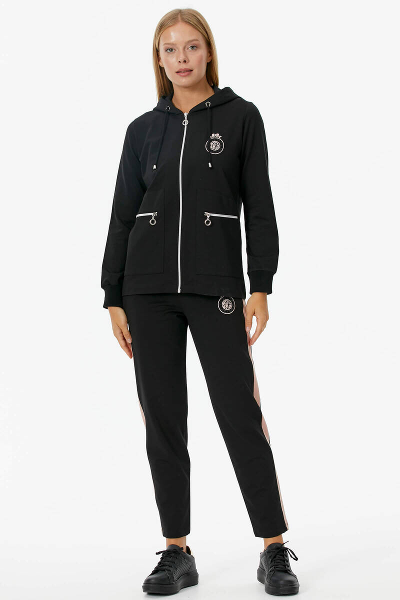 Kapüşonlu Metal Fermuar Detaylı Eşofman Takım - Siyah (5) Sementa