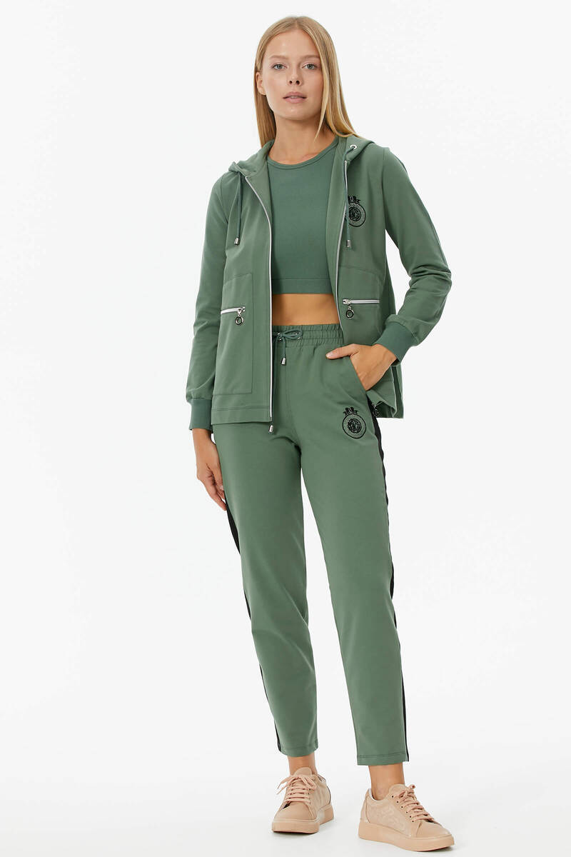 Kapüşonlu Metal Fermuar Detaylı Eşofman Takım - Yeşil (1) Sementa