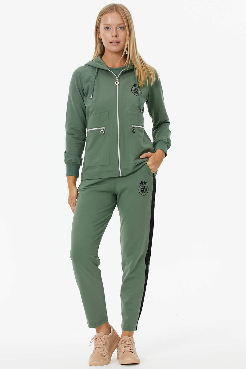 Kapüşonlu Metal Fermuar Detaylı Eşofman Takım - Yeşil (3) Sementa