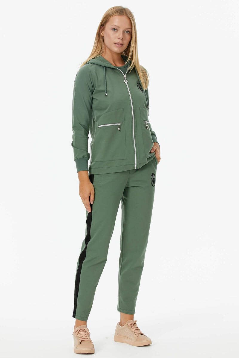 Kapüşonlu Metal Fermuar Detaylı Eşofman Takım - Yeşil (5) Sementa
