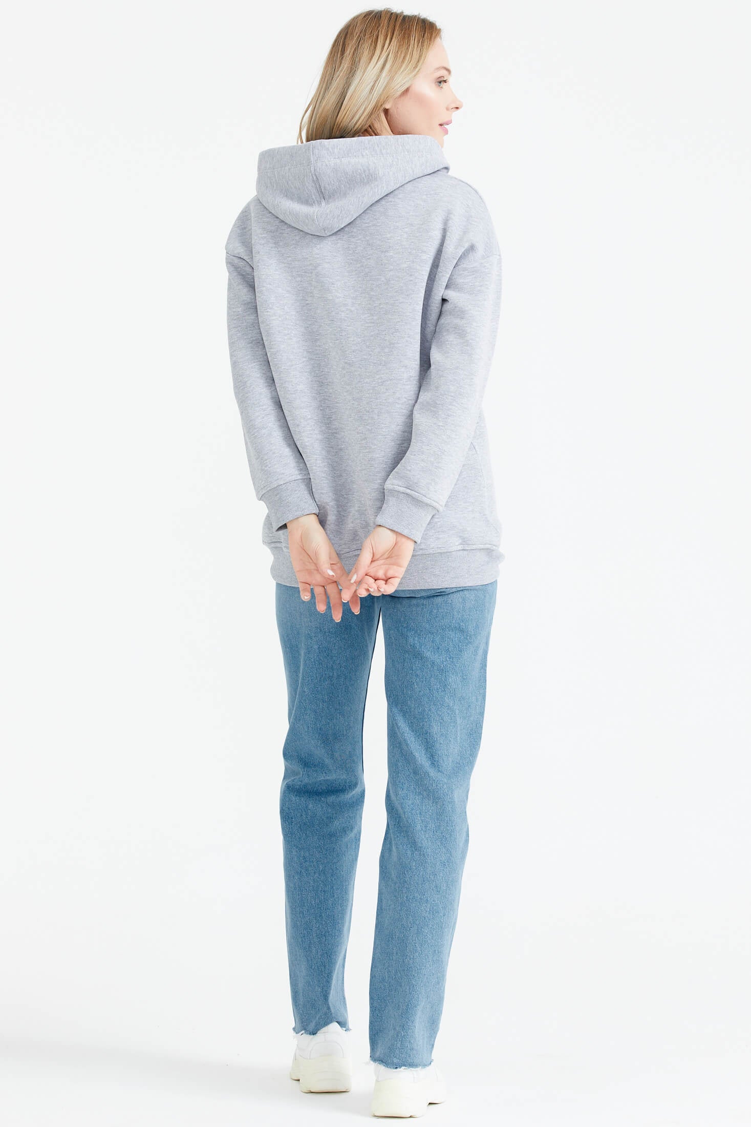 Kapüşonlu Nakış Detaylı Cepli Sweatshirt - Gri (3) Sementa