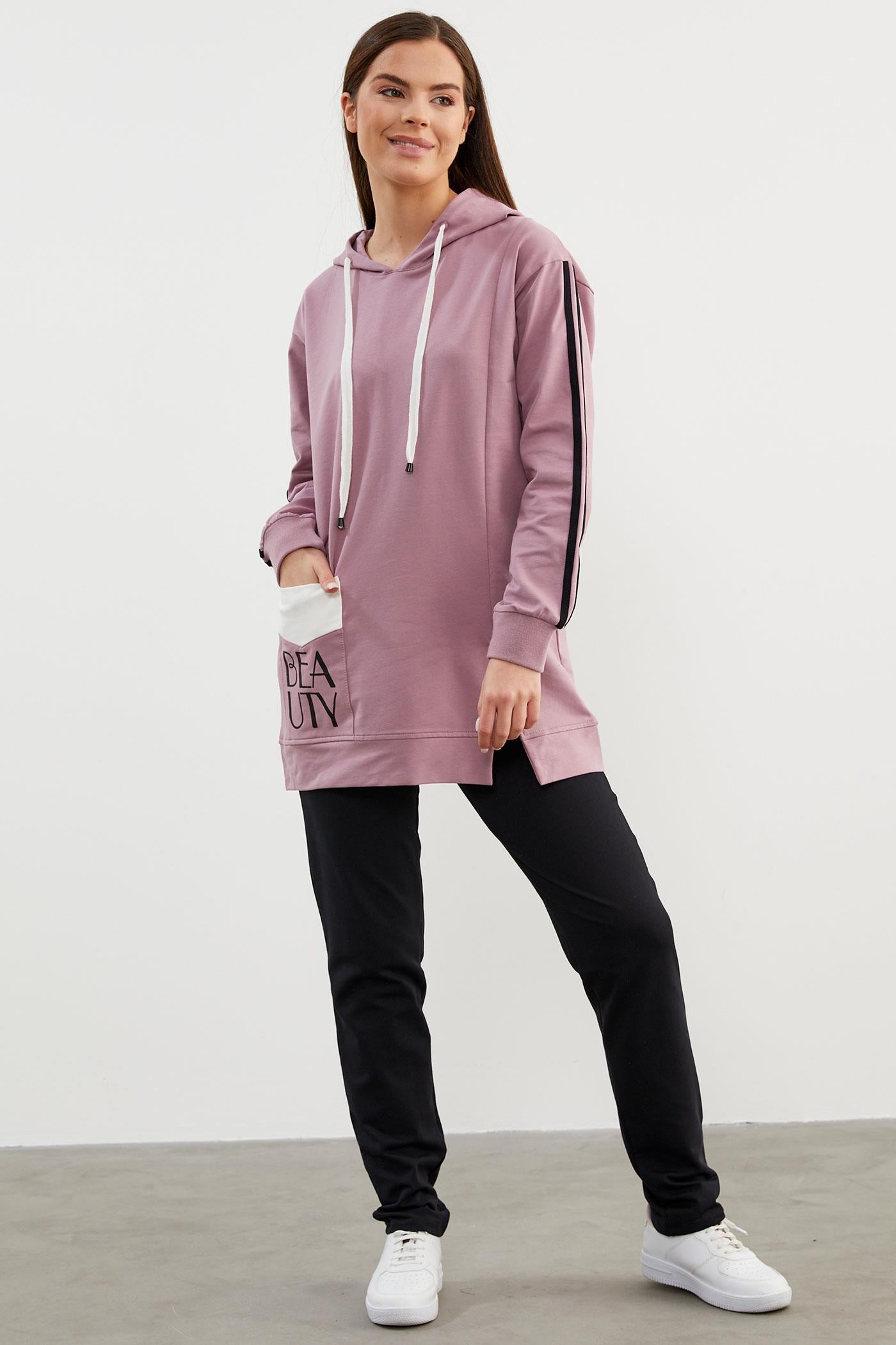 Kapüşonlu Oversize Eşofman Takım - Lila (1) Sementa
