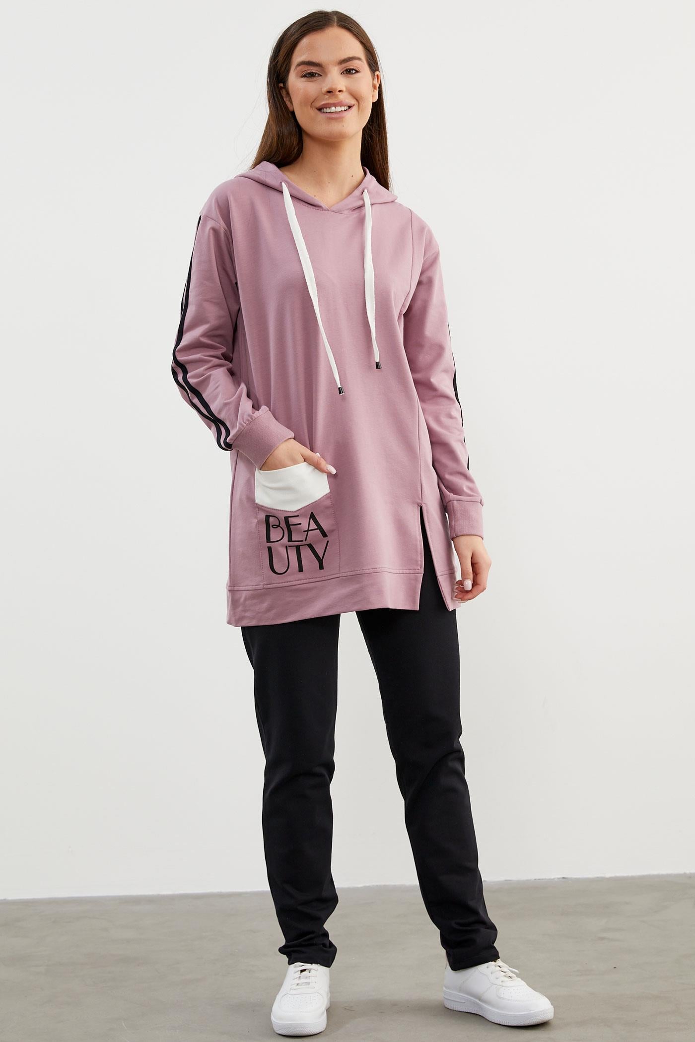 Kapüşonlu Oversize Eşofman Takım - Lila (2) Sementa