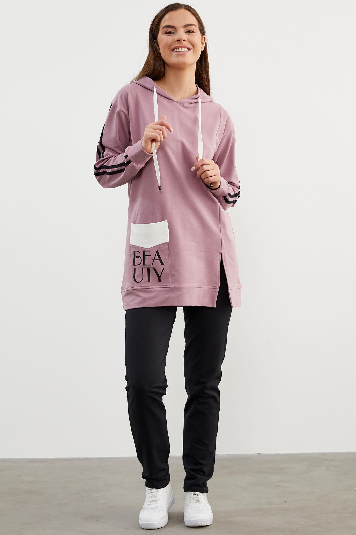 Kapüşonlu Oversize Eşofman Takım - Lila (4) Sementa