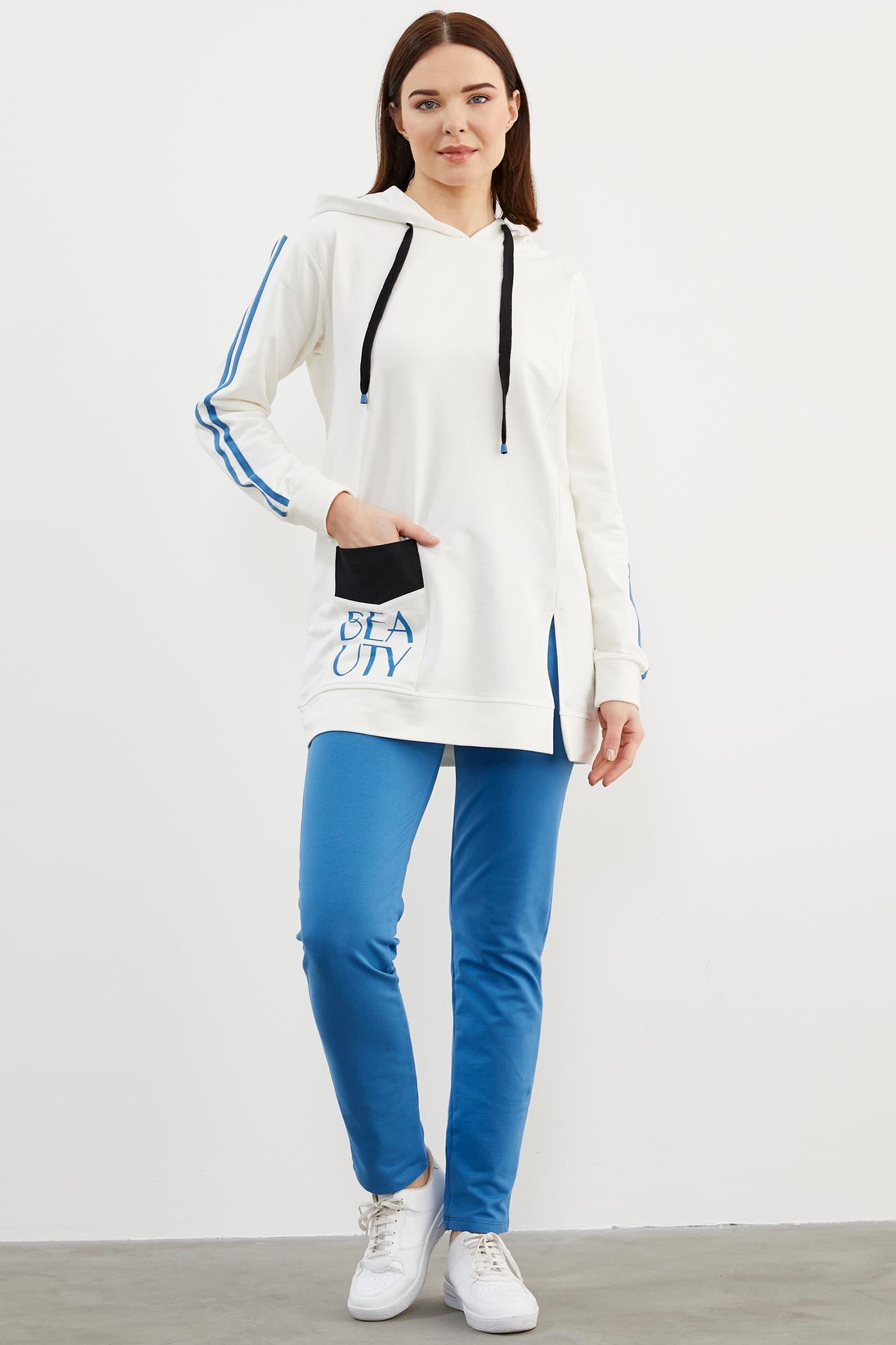 Kapüşonlu Oversize Eşofman Takım - Mavi (1) Sementa