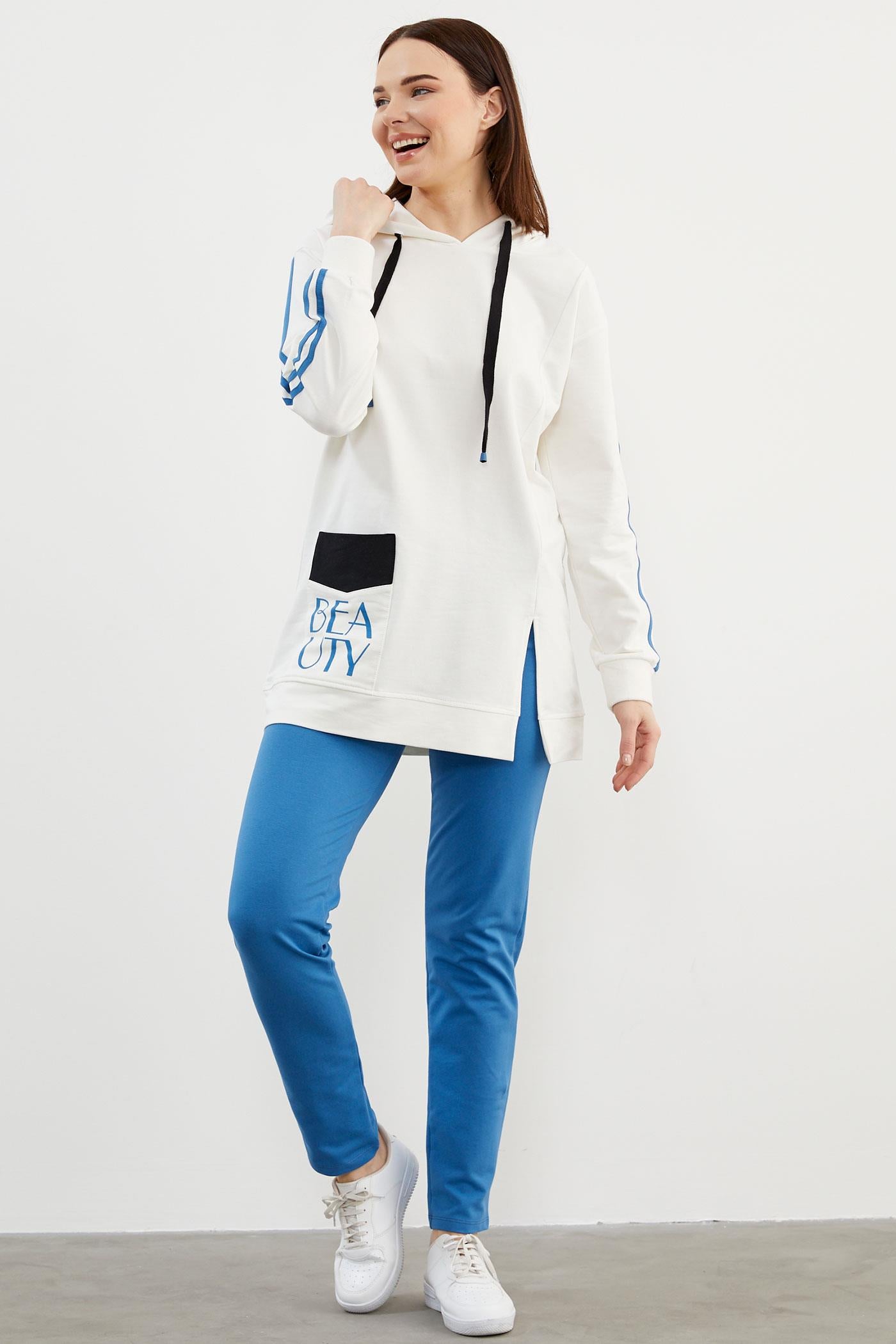 Kapüşonlu Oversize Eşofman Takım - Mavi (3) Sementa