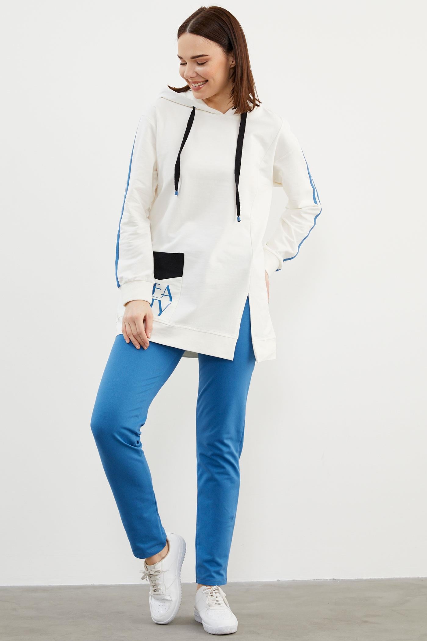 Kapüşonlu Oversize Eşofman Takım - Mavi (4) Sementa