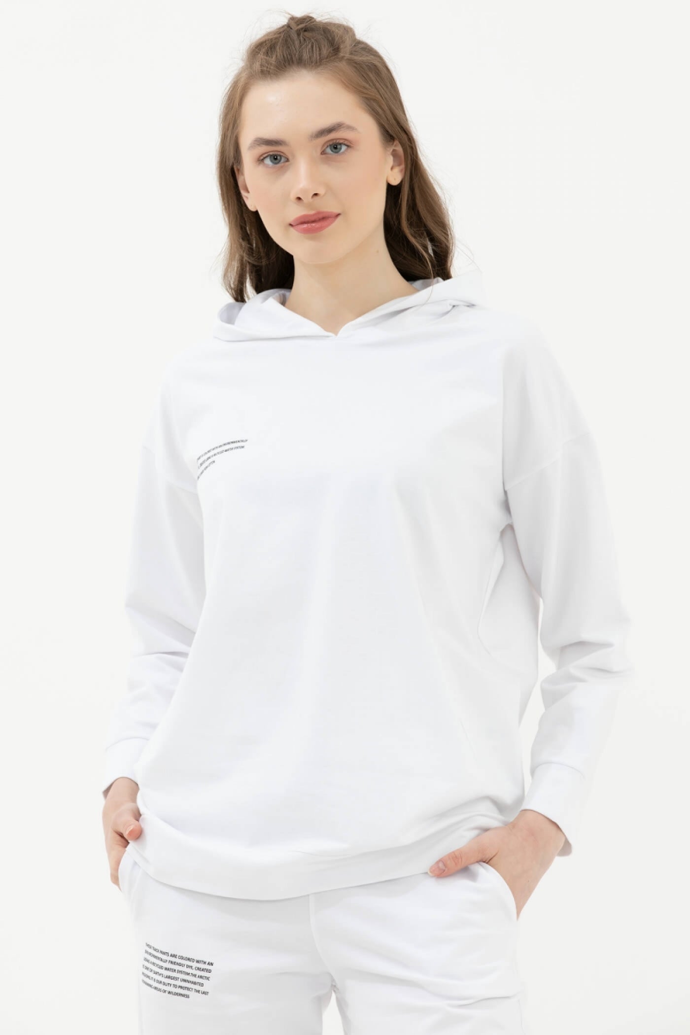 Kapüşonlu Oversize Sweat - Beyaz (1) Sementa