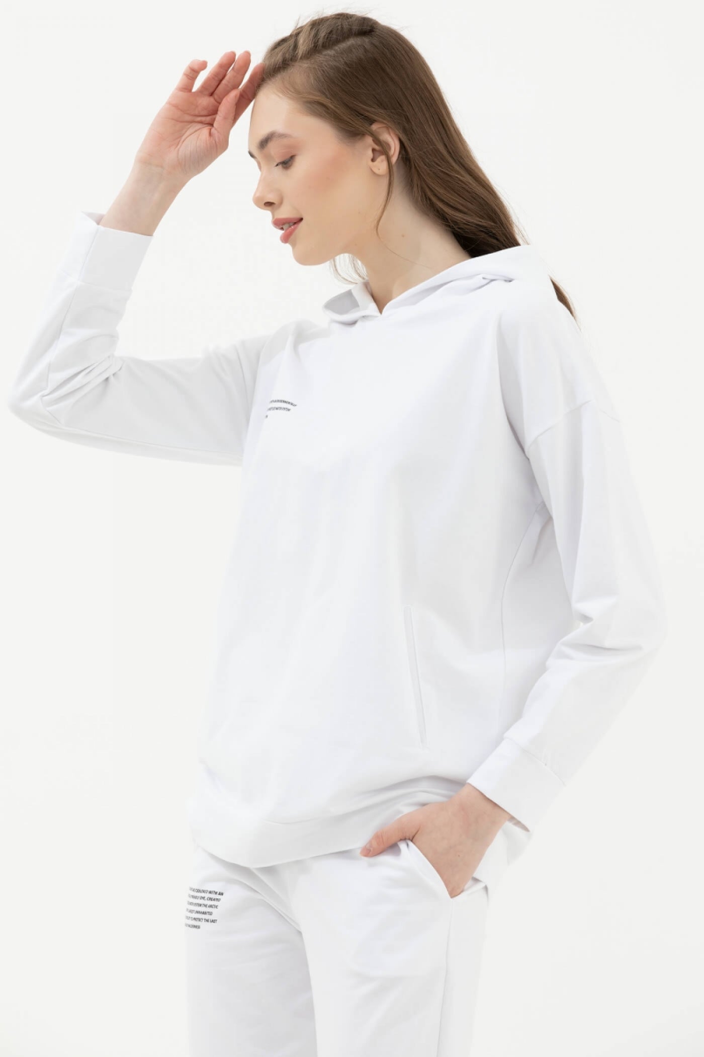 Kapüşonlu Oversize Sweat - Beyaz (2) Sementa