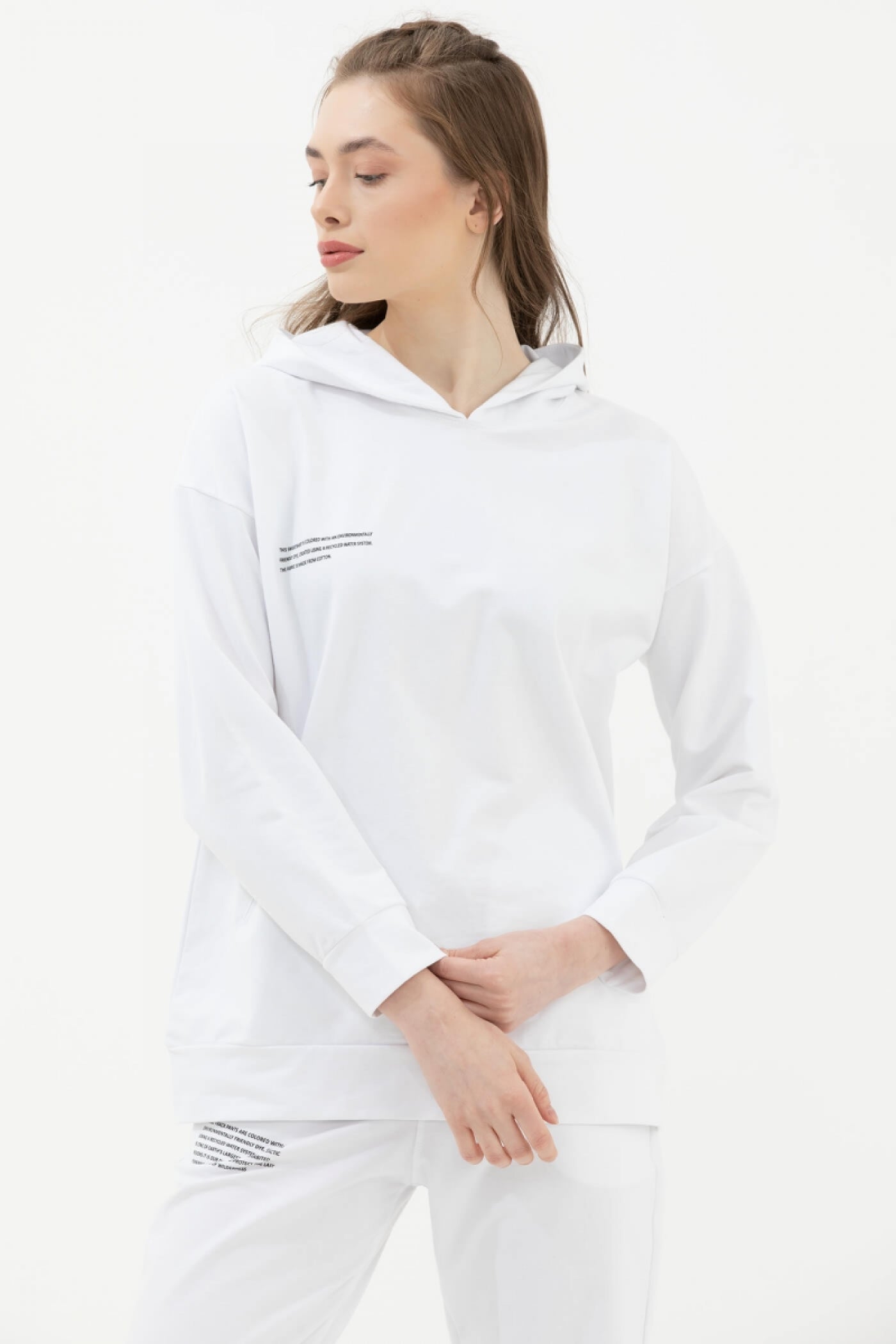 Kapüşonlu Oversize Sweat - Beyaz (3) Sementa