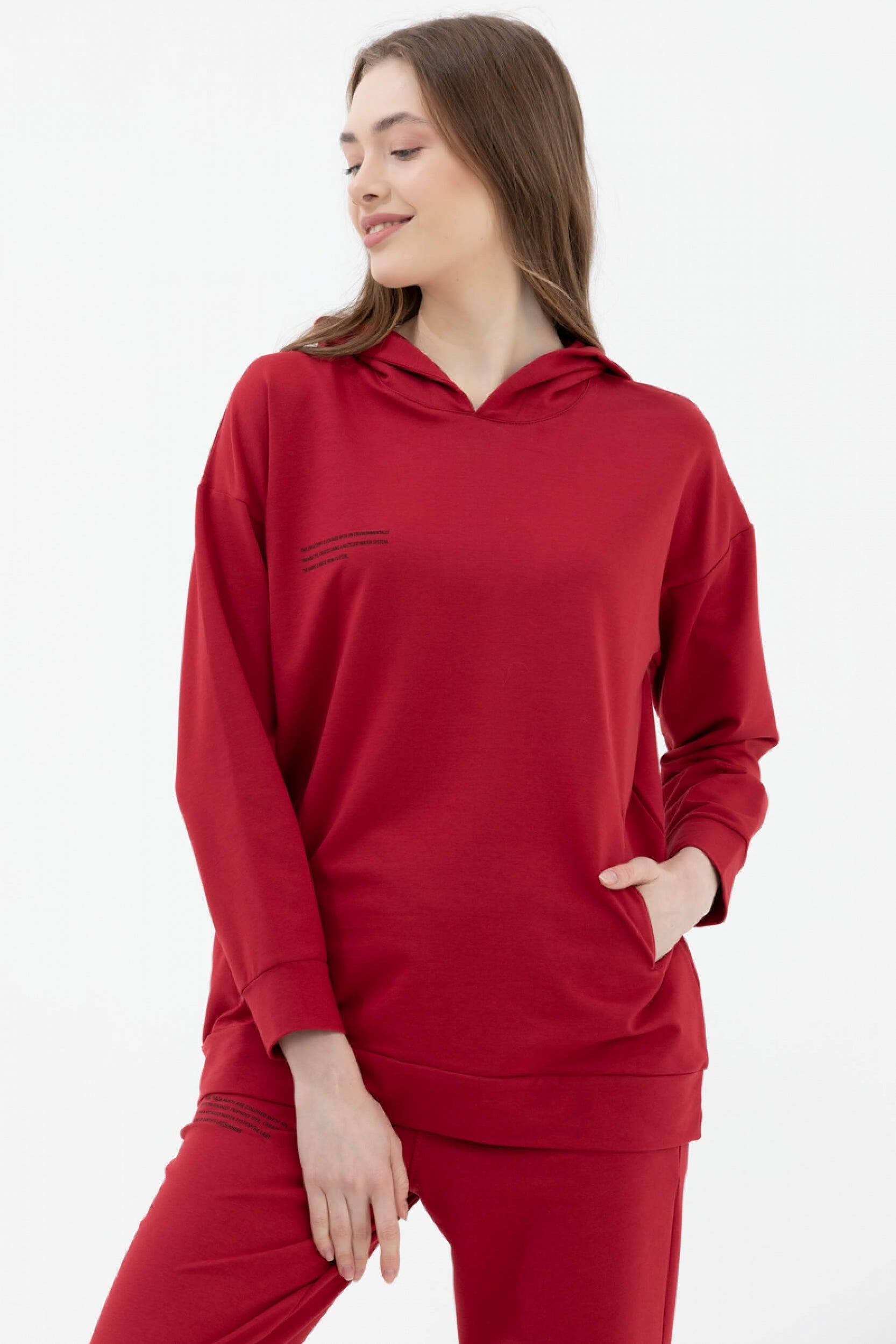 Kapüşonlu Oversize Sweat - Bordo (1) Sementa
