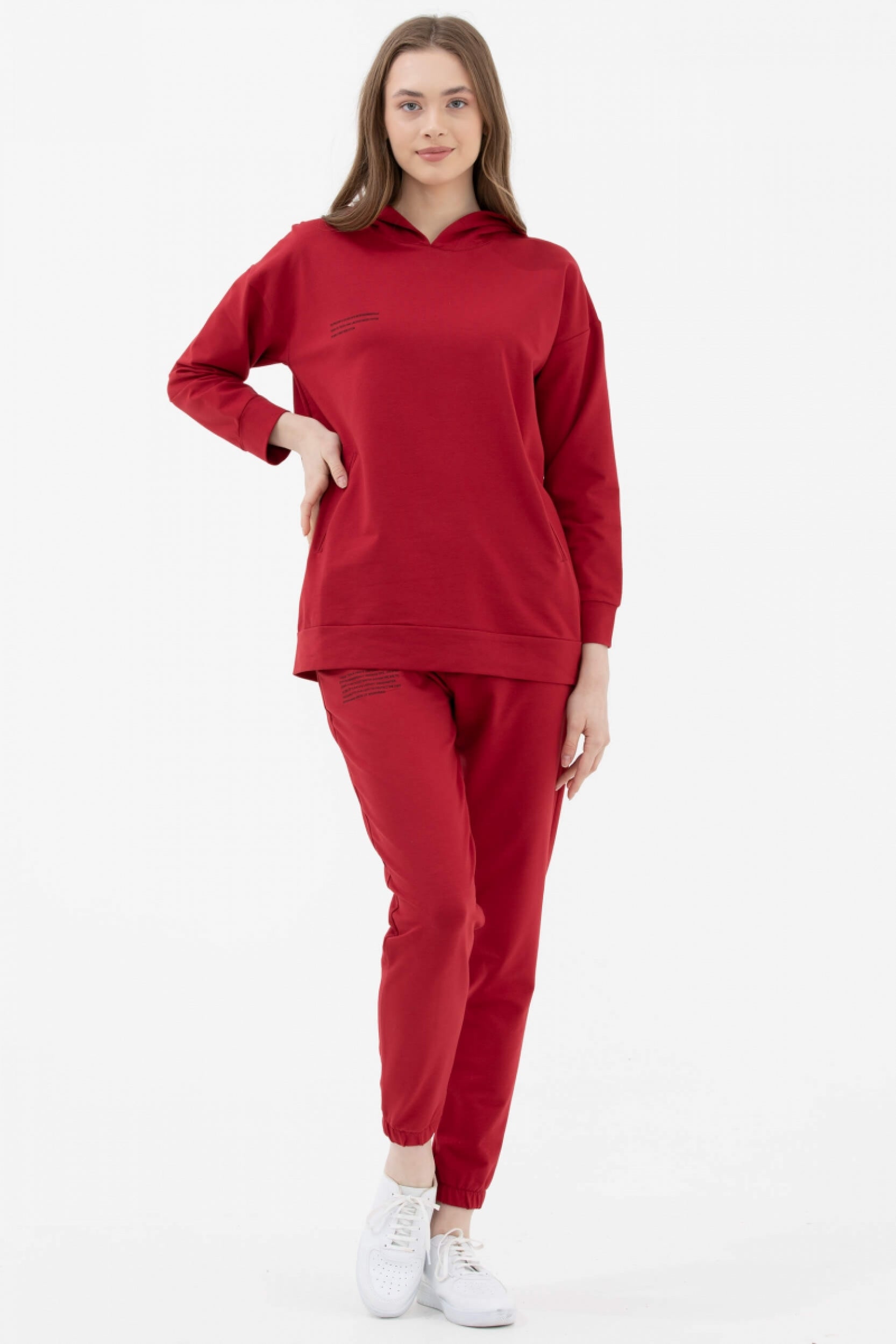 Kapüşonlu Oversize Sweat - Bordo (2) Sementa